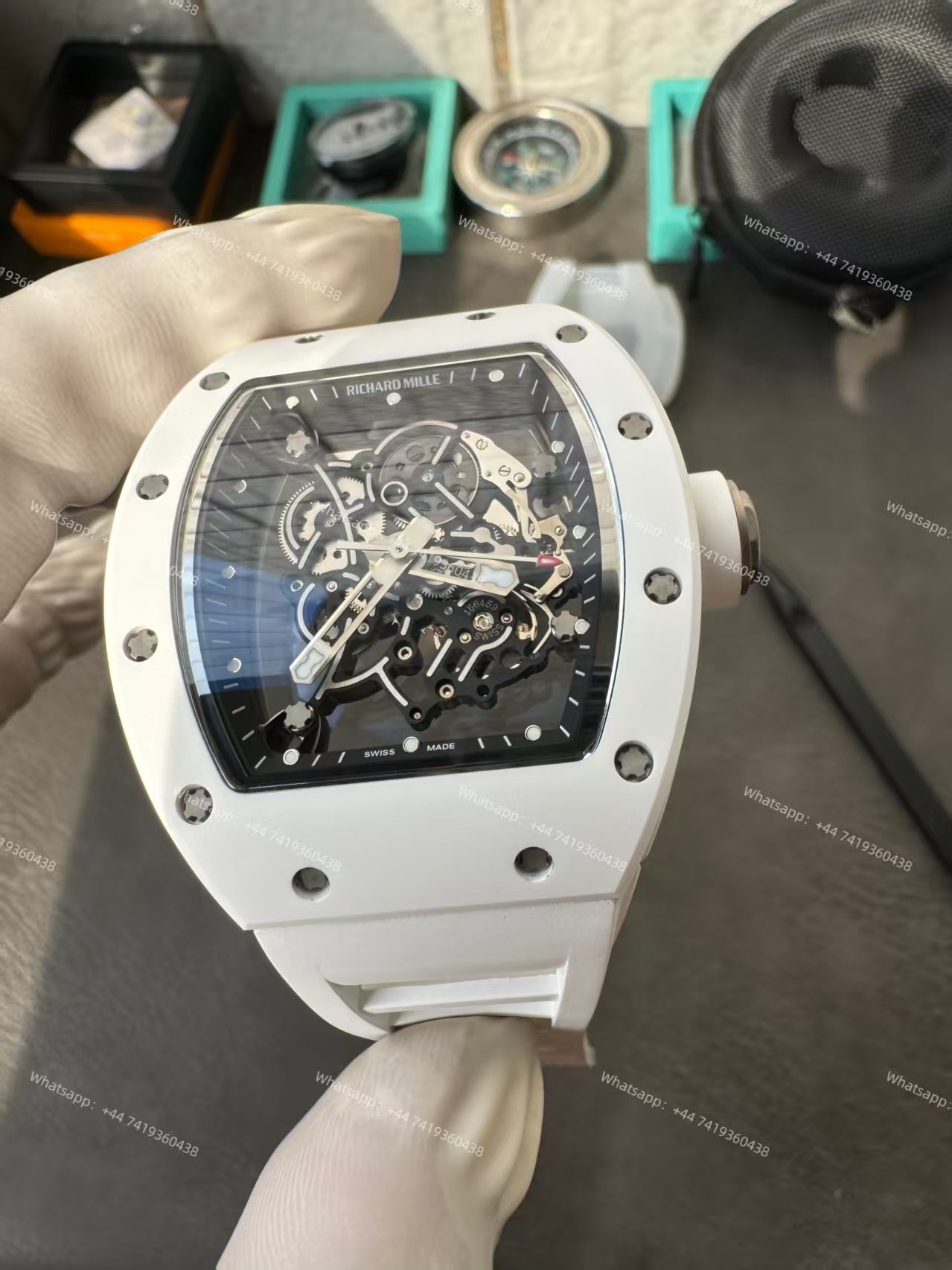 Richard Mille RM 055 White Ceramic Skeleton Vaucher Free-Sprung Movement White Rubber Strap Custom Super Clone