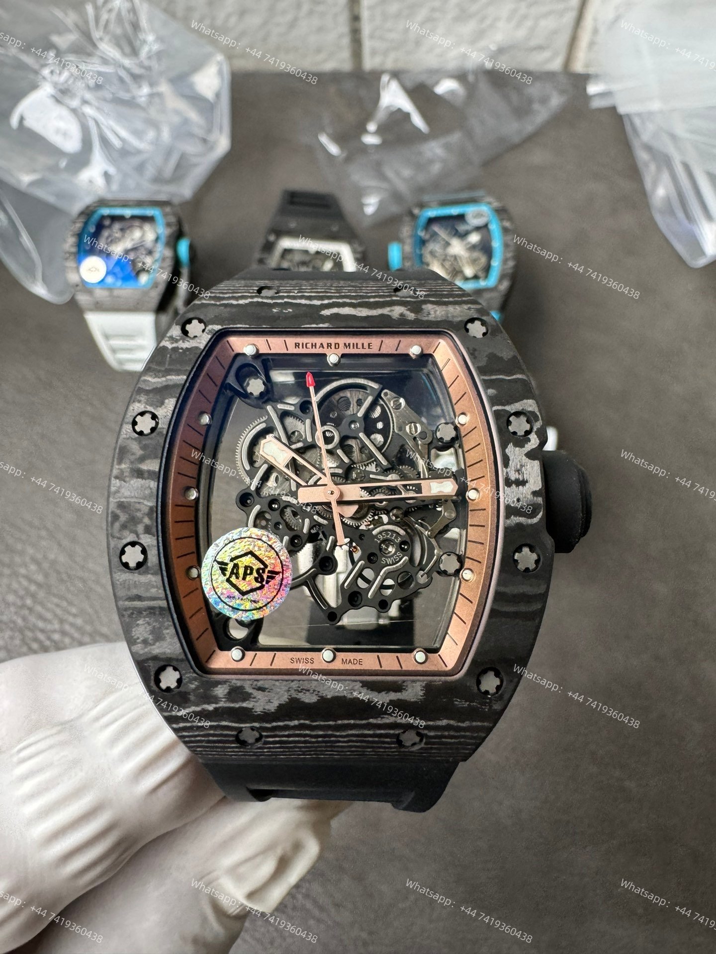 Super Clone Richard Mille RM 055 Carbon TPT Rose Gold Skeleton 1:1 Replica Watch