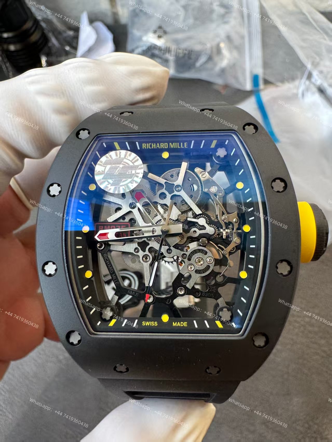 Super Clone Richard Mille RM 035 Americas Black Ceramic Skeleton Black Rubber Strap 1:1 Replica Watch