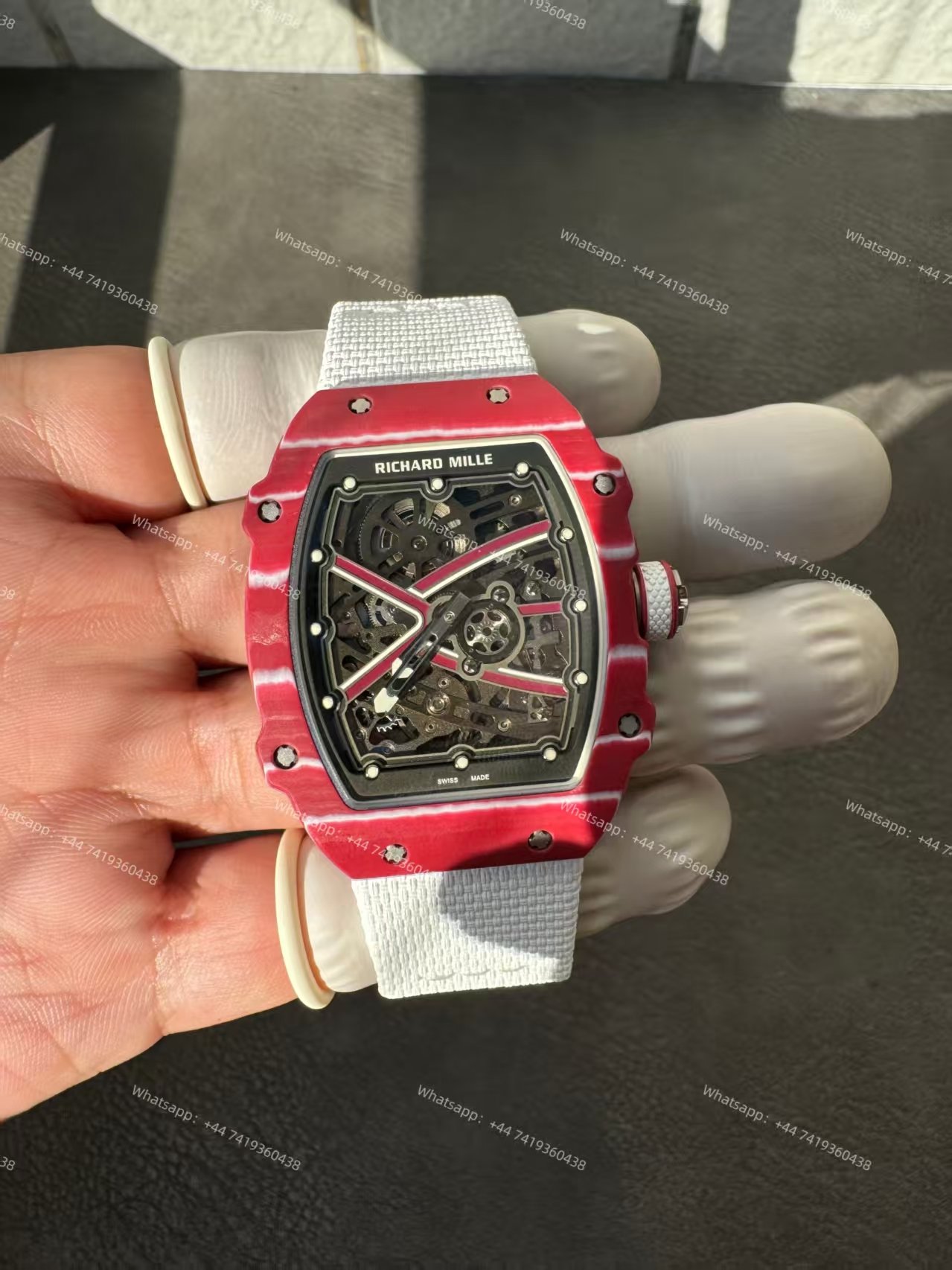 Super Clone Richard Mille RM67-02 “Mutaz Barshim” Quartz TPT Skeleton Tourbillon 1:1 Replica Watch with White Strap