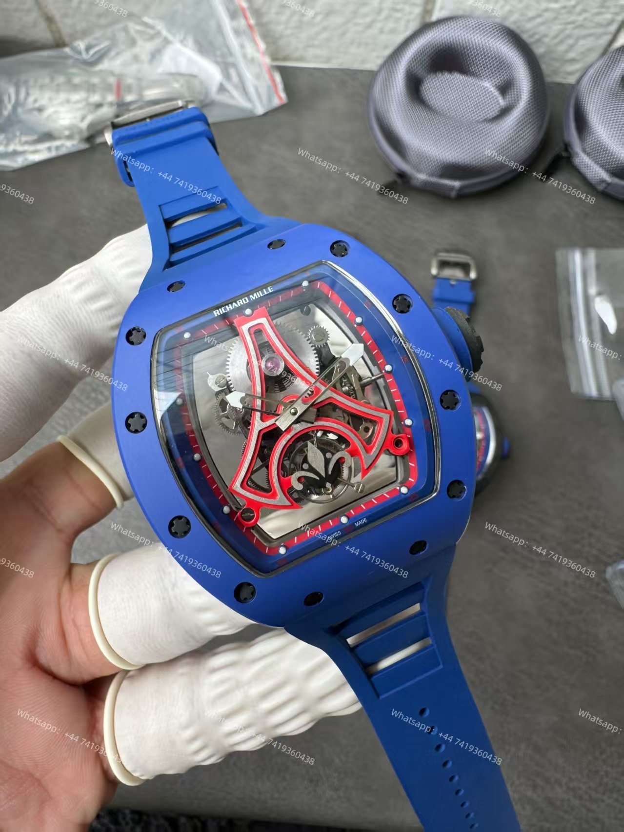 Super Clone Richard Mille RM52-03 Blue Ceramic Paris Saint-Germain Skeleton Tourbillon 1:1 Replica Watch