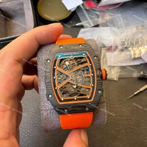 Super Clone Richard Mille RM67-02 Carbon TPT Skeleton Tourbillon 1:1 Replica Watch with Orange Strap