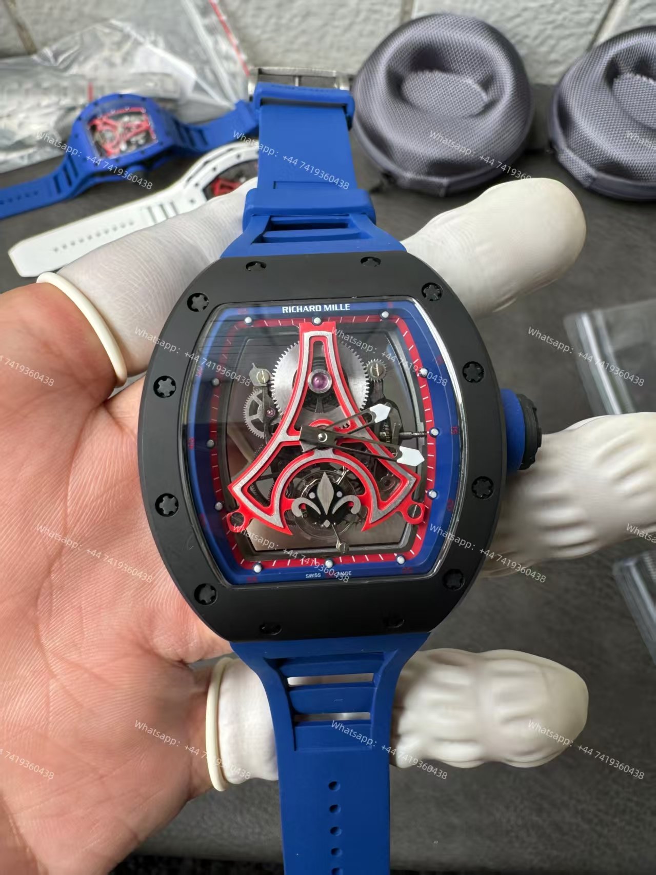 Super Clone Richard Mille RM52-03 Paris Saint-Germain Black Ceramic Skeleton Tourbillon 1:1 Replica Watch