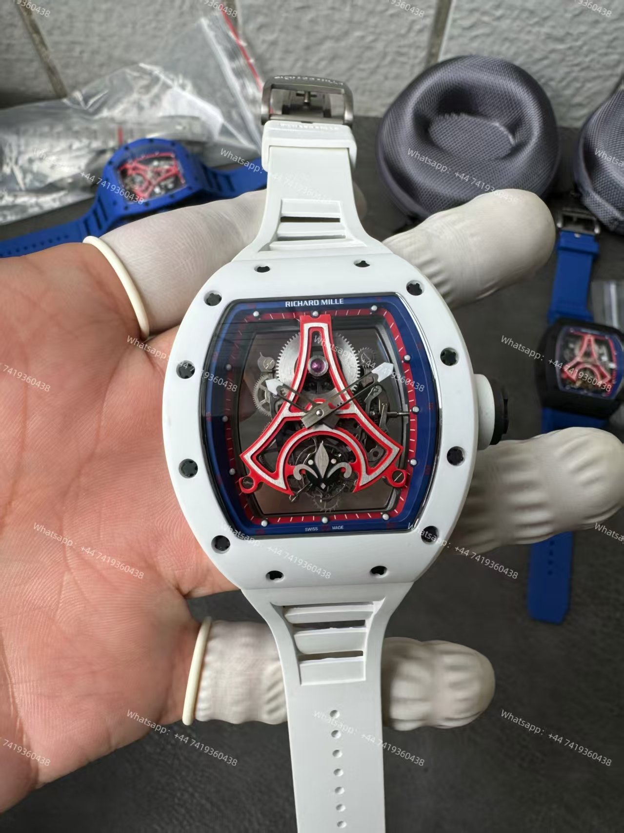 Super Clone Richard Mille RM52-03 White Ceramic Paris Saint-Germain Skeleton Tourbillon 1:1 Replica Watch