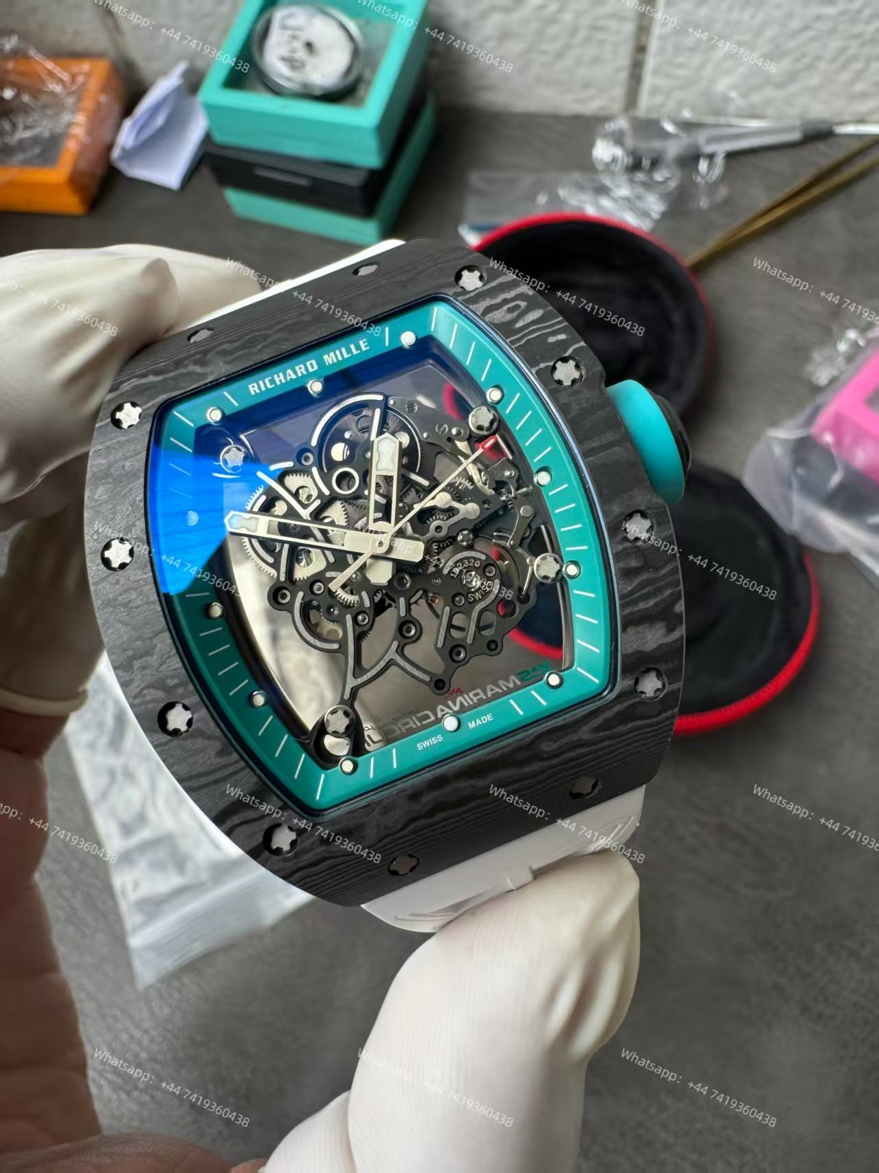 Richard Mille RM 055 “Yas Marina Circuit” Carbon TPT Vaucher Free-Sprung White Rubber Strap Custom Super Clone