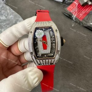 Super Clone Richard Mille RM 07 Full Diamond 1:1 Replica Watch with Red Rubber Strap