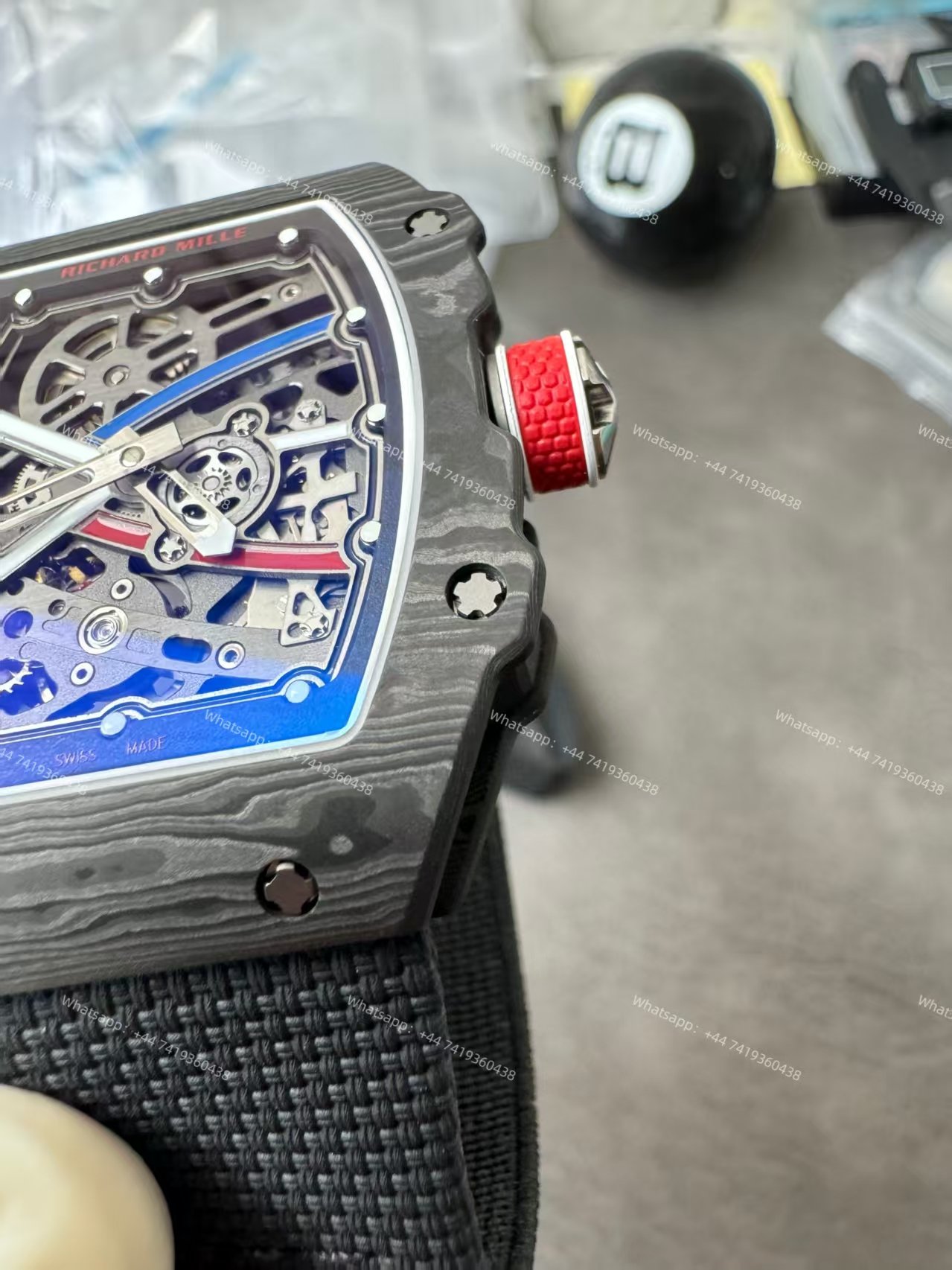 Super Clone Richard Mille RM67-02 Carbon TPT Skeleton Tourbillon 1:1 Replica Watch with Black Strap