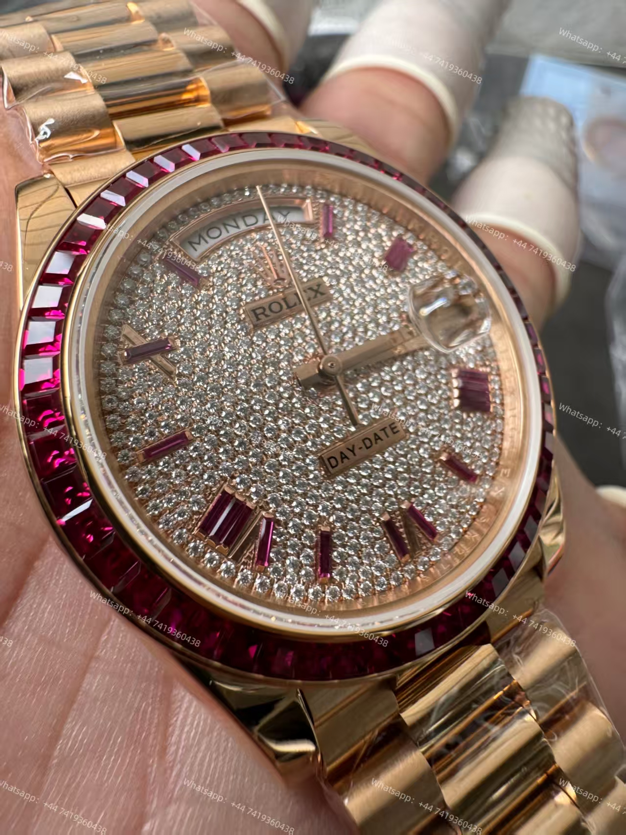 Rolex Day-Date 228398TRU Ruby and Moissanite Diamond Dial and Bezel 3255 Movement (40mm) Best Super Clone