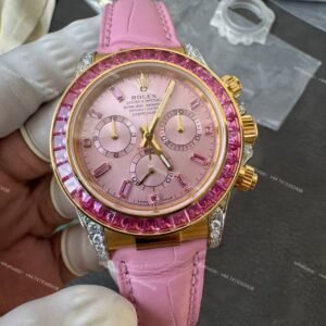 Rolex Daytona 126538TRO Pink Dial with Diamond Indexes Pink Sapphire Bezel on Pink Leather Strap Best Super Clone