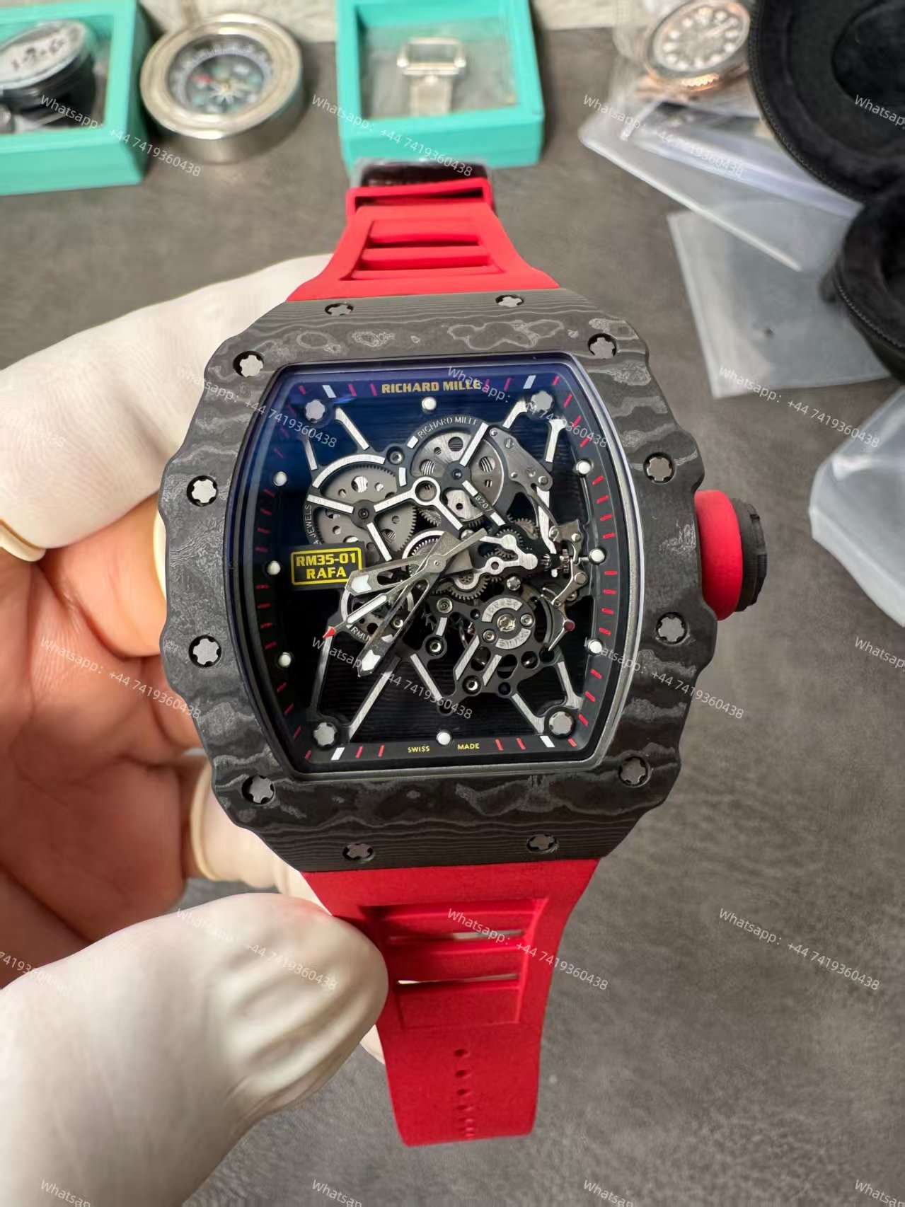 Super Clone Richard Mille RM 35-01 Carbon TPT Skeleton Red Rubber Strap 1:1 Replica Watch