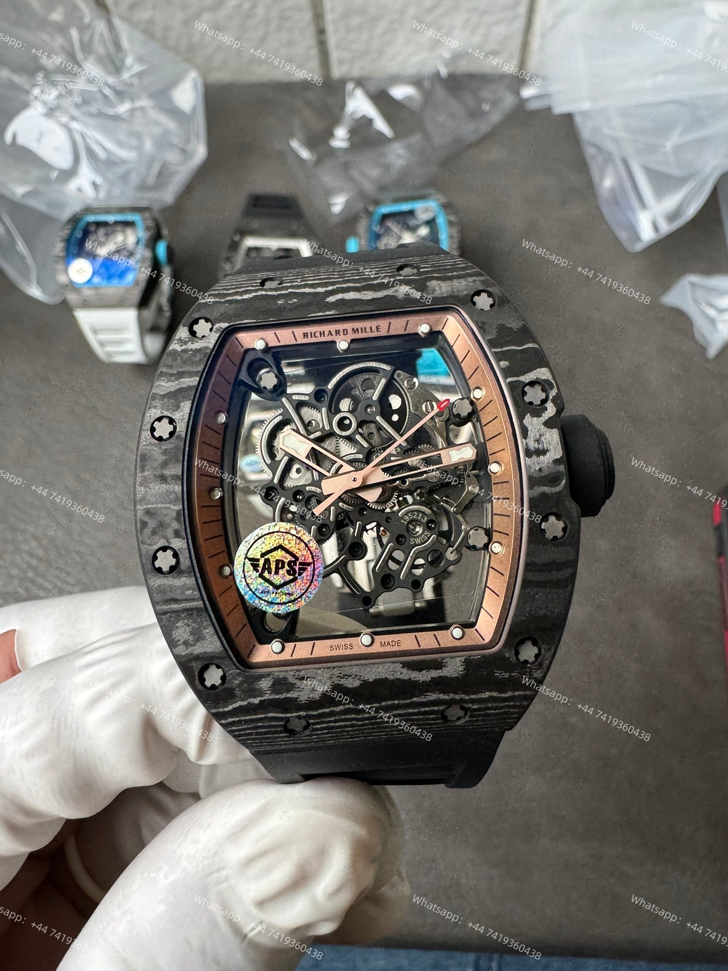 Super Clone Richard Mille RM 055 Carbon TPT Rose Gold Skeleton 1:1 Replica Watch