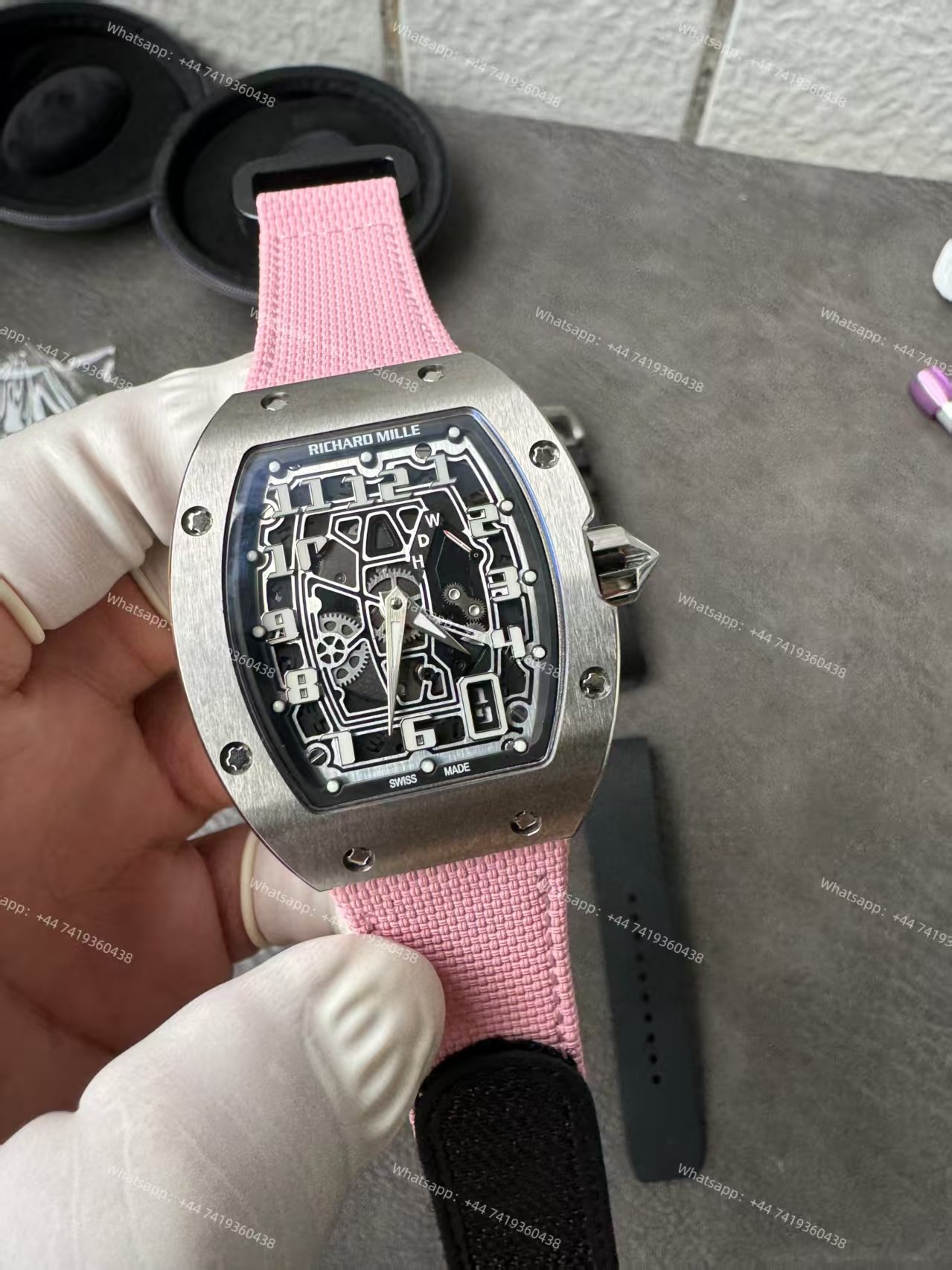 Super Clone Richard Mille RM 67-01 Titanium Skeleton Pink Velcro Strap