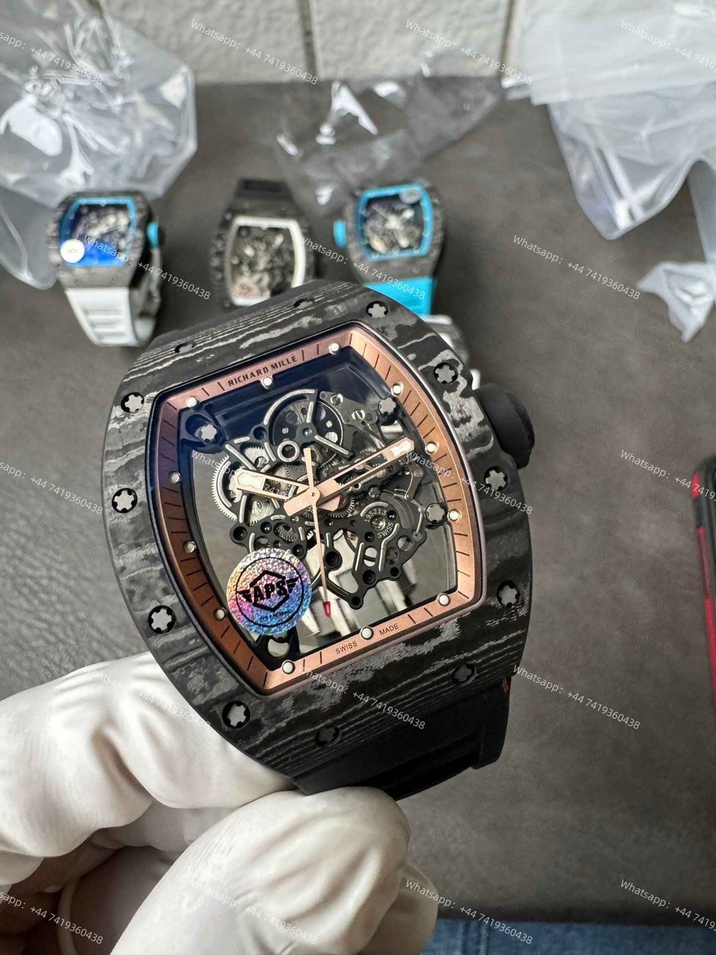 Super Clone Richard Mille RM 055 Carbon TPT Rose Gold Skeleton 1:1 Replica Watch