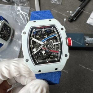 Super Clone Richard Mille RM67-02 White Ceramic Skeleton Tourbillon 1:1 Replica Watch with Blue Strap