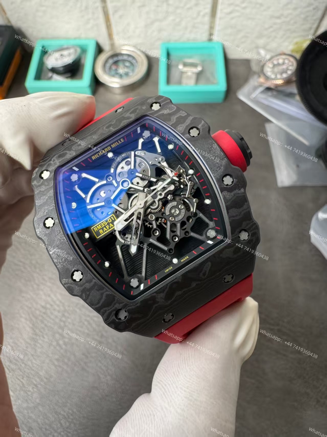 Super Clone Richard Mille RM 35-01 Carbon TPT Skeleton Red Rubber Strap 1:1 Replica Watch