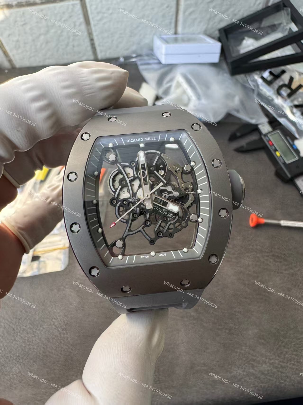 Richard Mille RM 055 Grey Ceramic Vaucher Free-Sprung Grey Rubber Strap Custom Super Clone