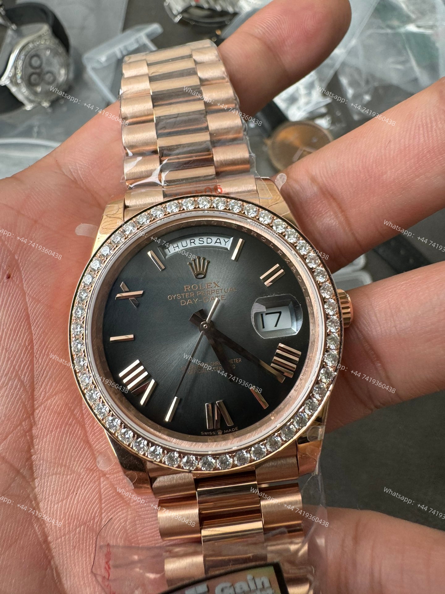 Rolex Day-Date m228345rbr-0025 Gradient slate gray dial Mossanite bezel Presidential bracelet 3255 Movement (40mm) Best Super Clone