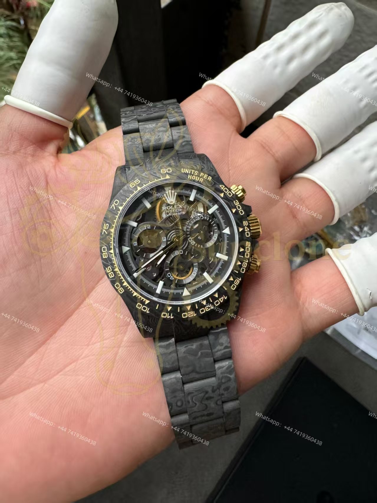 Rolex Super Clone Carbon Fiber Daytona Gold Accents Full Carbon Bracelet