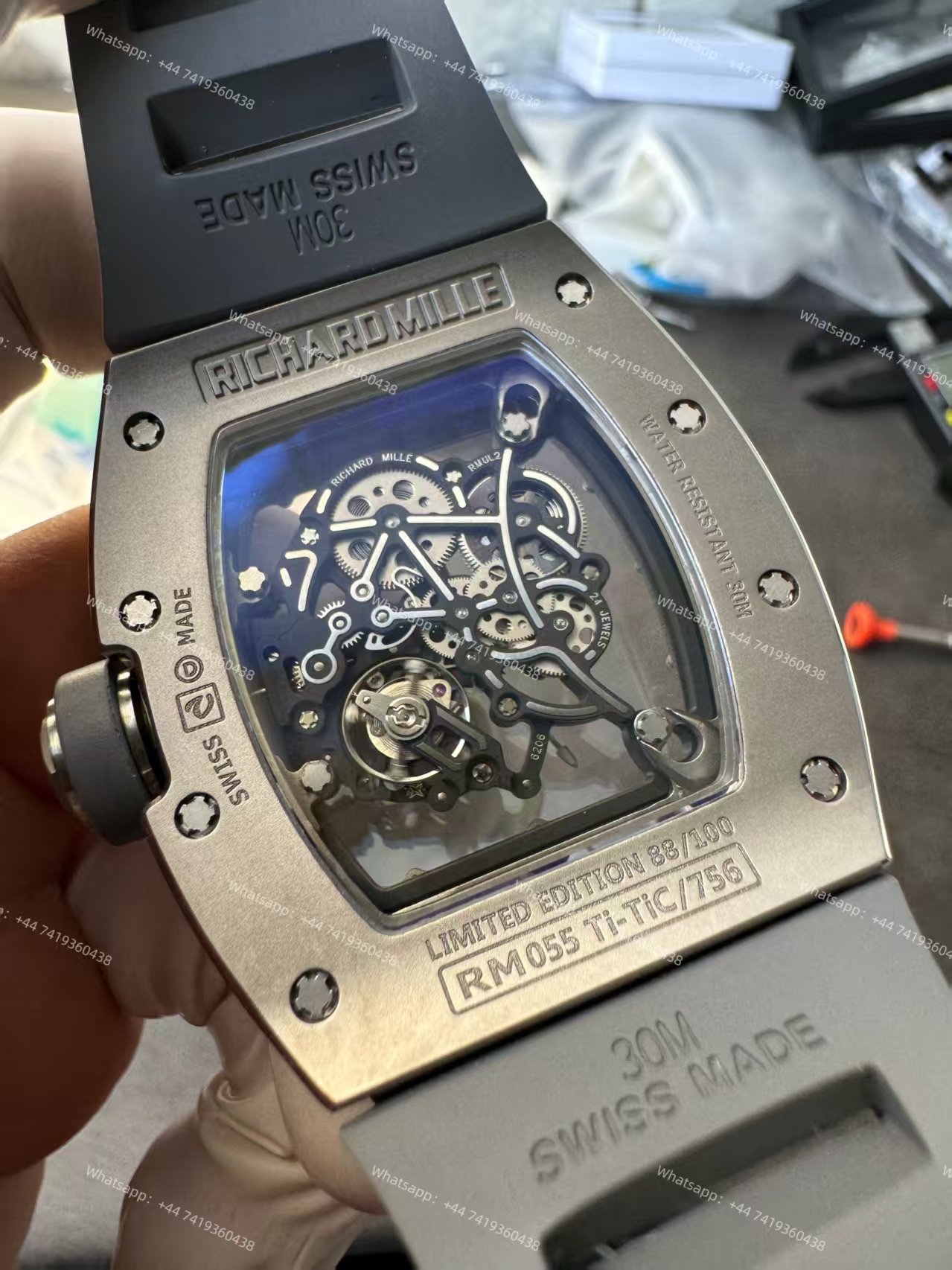 Richard Mille RM 055 Grey Ceramic Vaucher Free-Sprung Grey Rubber Strap Custom Super Clone