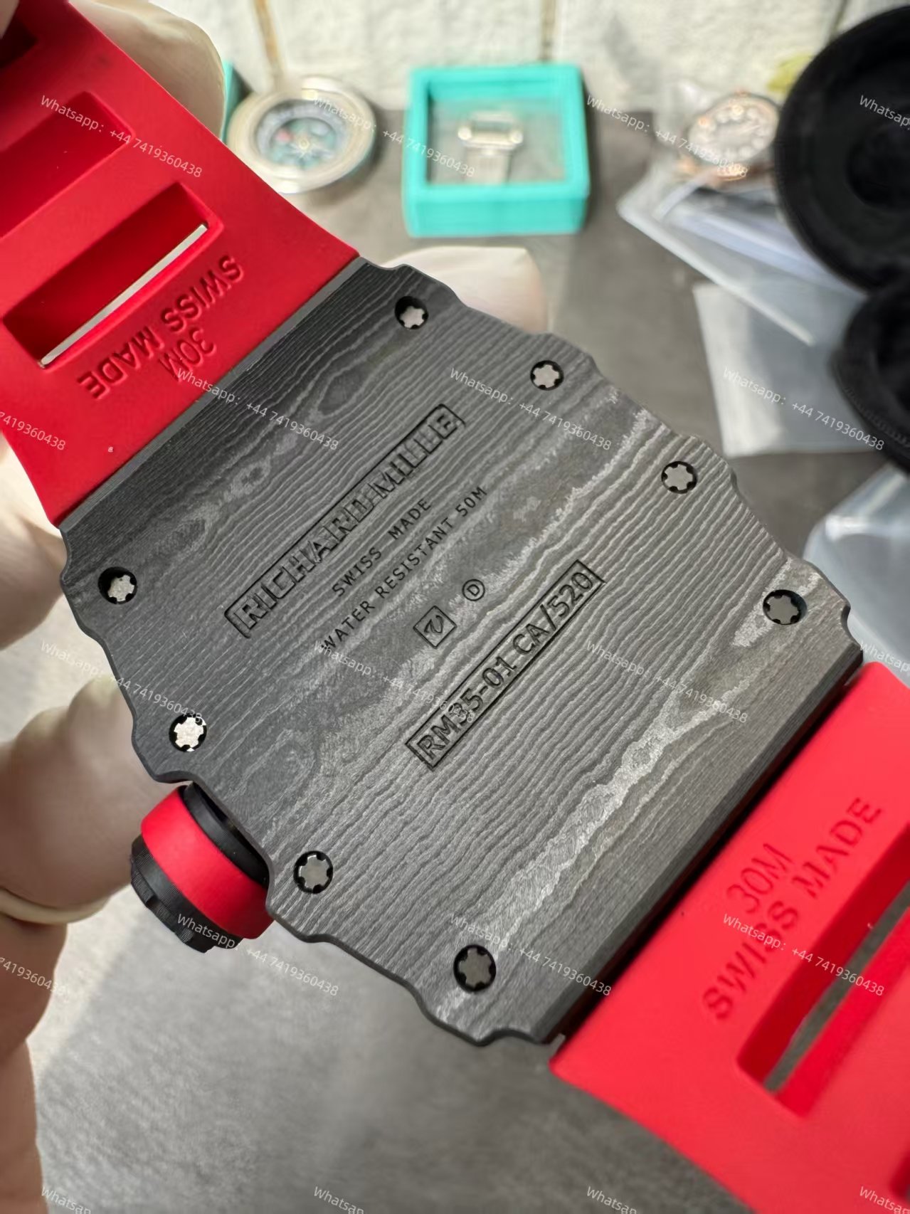 Super Clone Richard Mille RM 35-01 Carbon TPT Skeleton Red Rubber Strap 1:1 Replica Watch