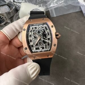 Super Clone Richard Mille RM 67-01 Rose Gold Skeleton Black Rubber Strap