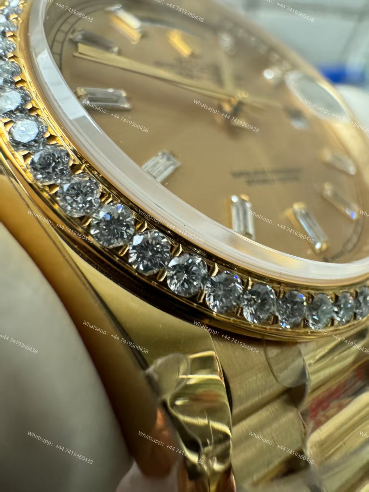 Rolex Day-Date M228348rbr-0002 Gold dial Mossanite bezel Presidential bracelet 3255 Movement (40mm) Best Super Clone