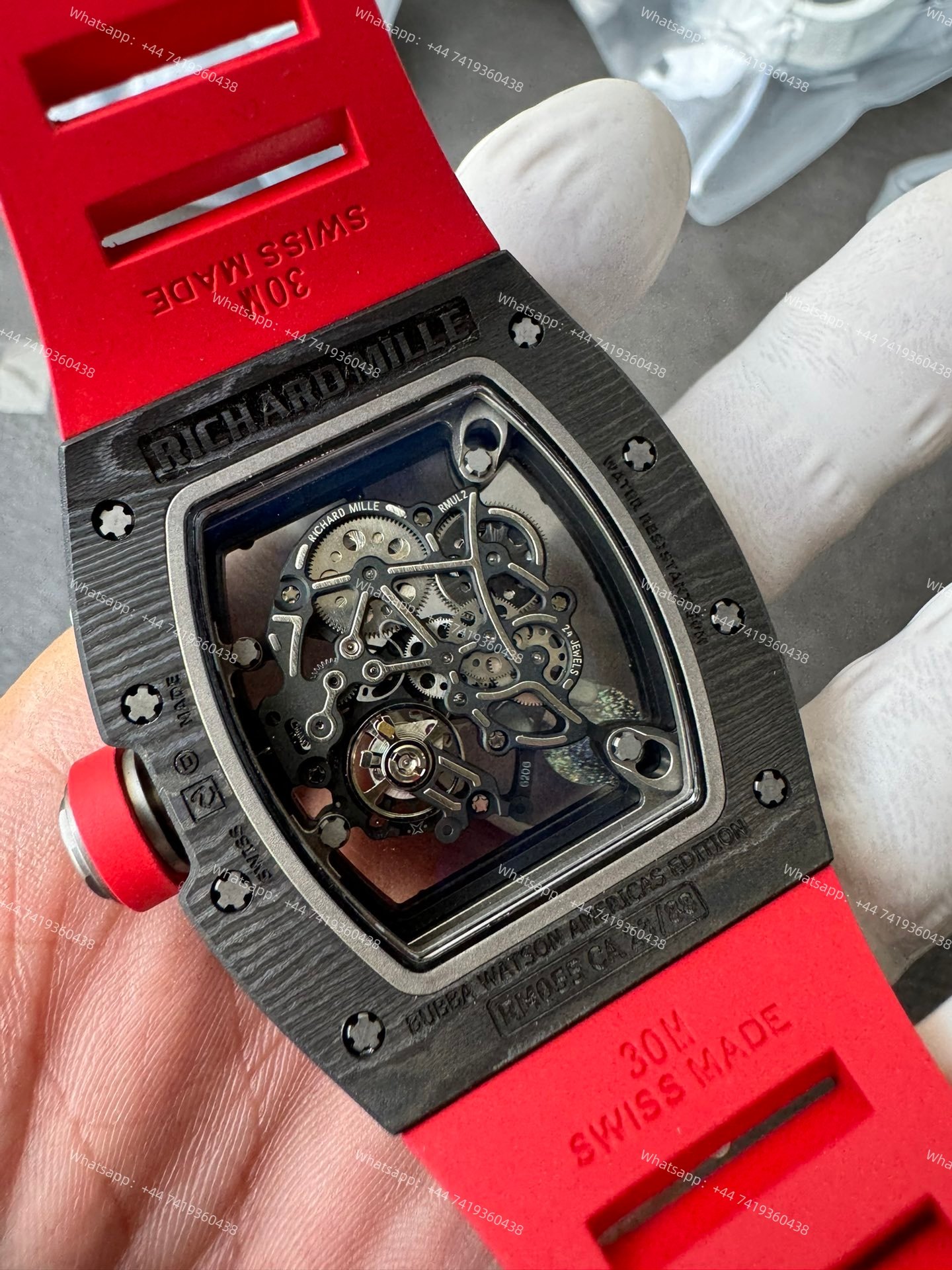 Super Clone Richard Mille RM 055 Carbon TPT Red Rubber Strap 1:1 Replica Watch