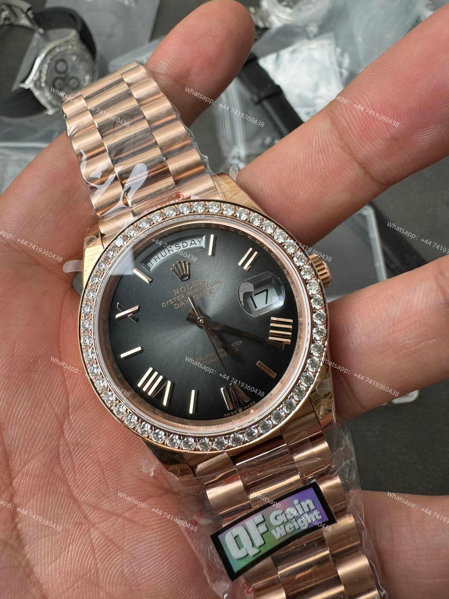 Rolex Day-Date m228345rbr-0025 Gradient slate gray dial Mossanite bezel Presidential bracelet 3255 Movement (40mm) Best Super Clone