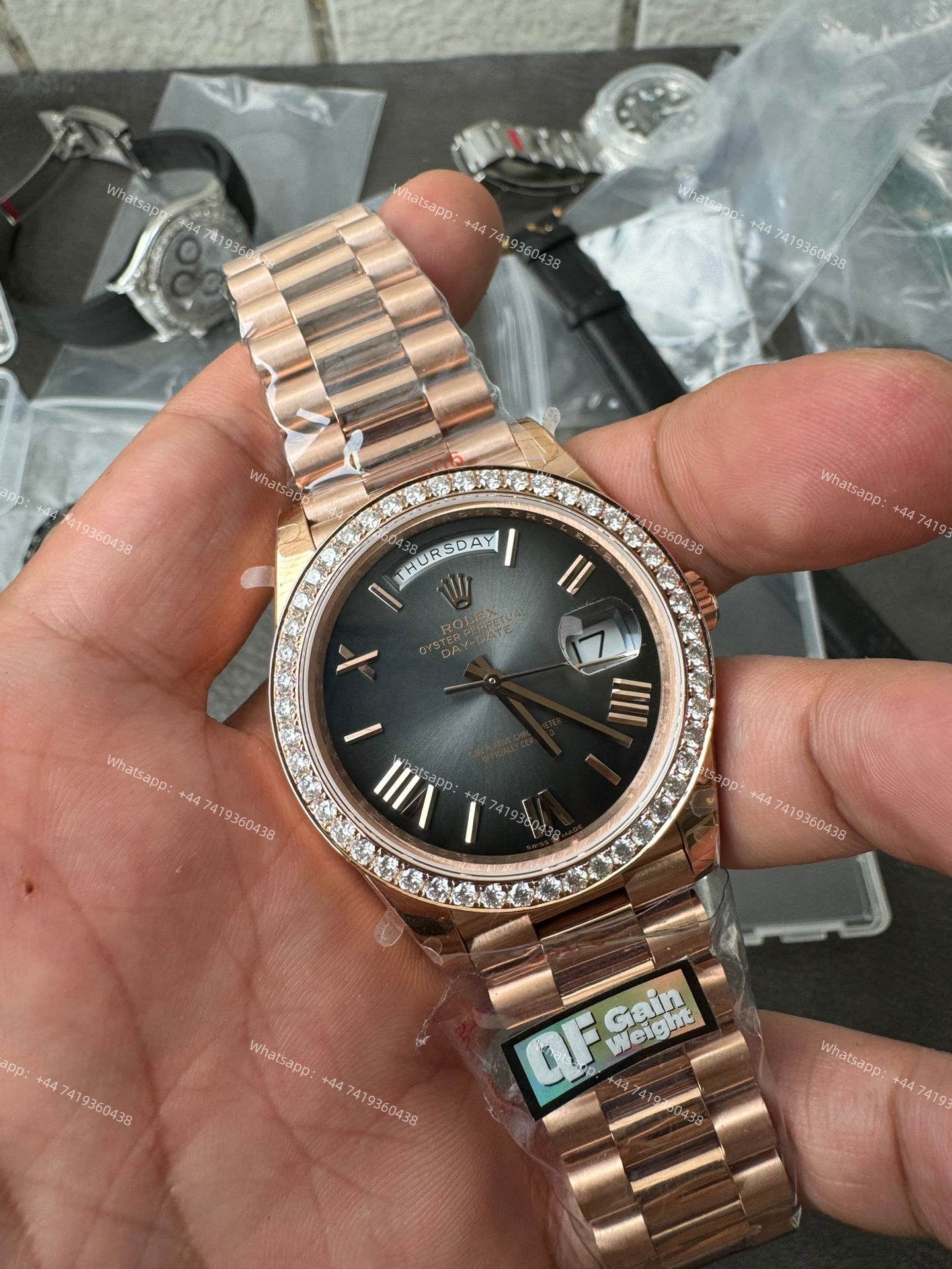 Rolex Day-Date m228345rbr-0025 Gradient slate gray dial Mossanite bezel Presidential bracelet 3255 Movement (40mm) Best Super Clone