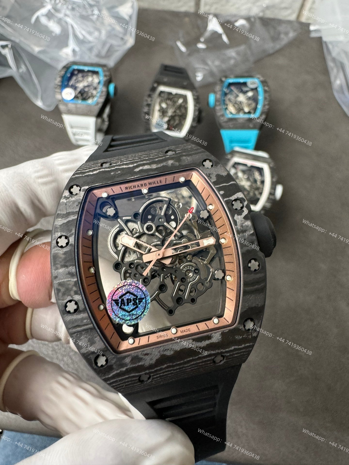 Super Clone Richard Mille RM 055 Carbon TPT Rose Gold Skeleton 1:1 Replica Watch