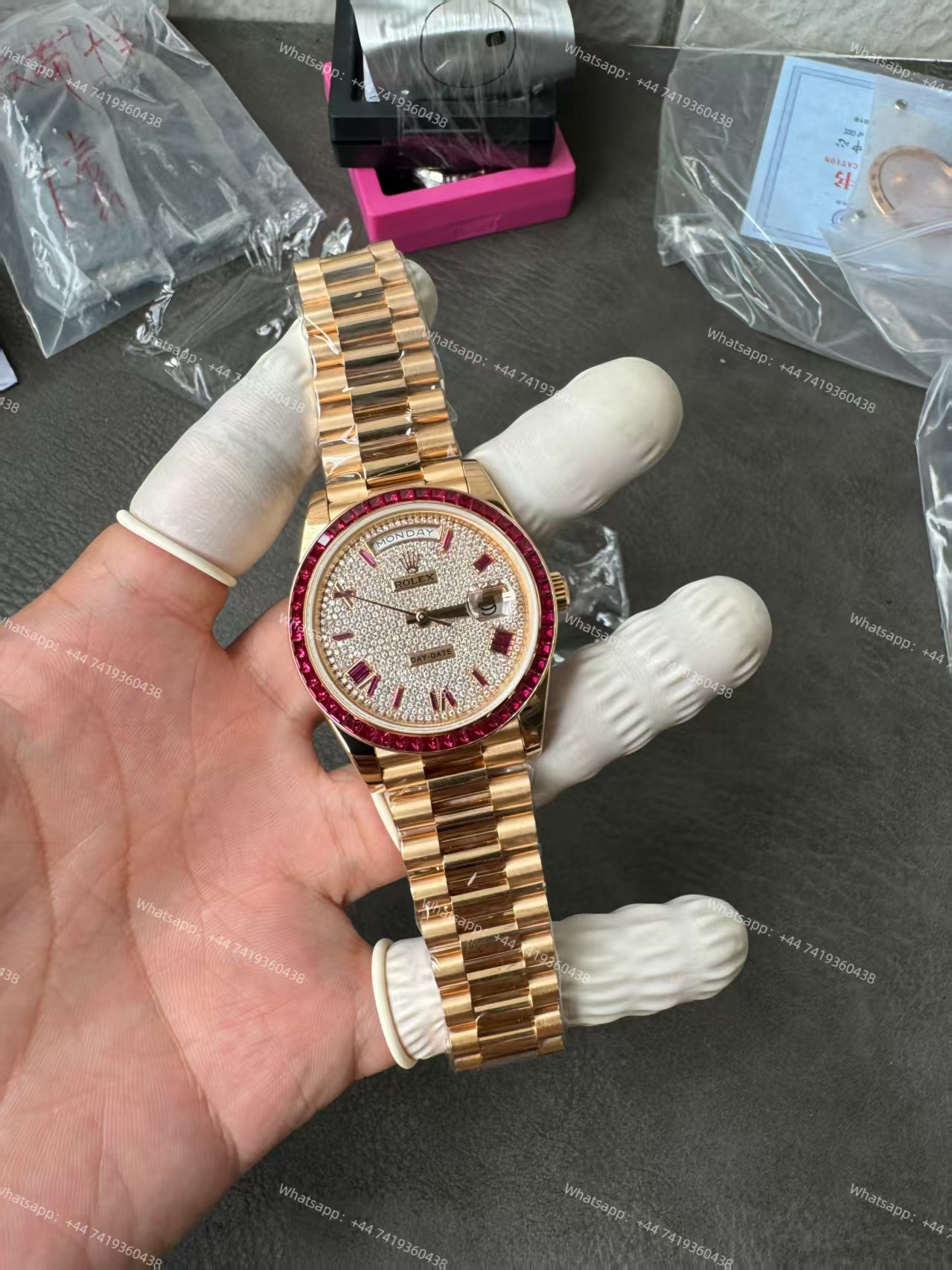 Rolex Day-Date 228398TRU Ruby and Moissanite Diamond Dial and Bezel 3255 Movement (40mm) Best Super Clone