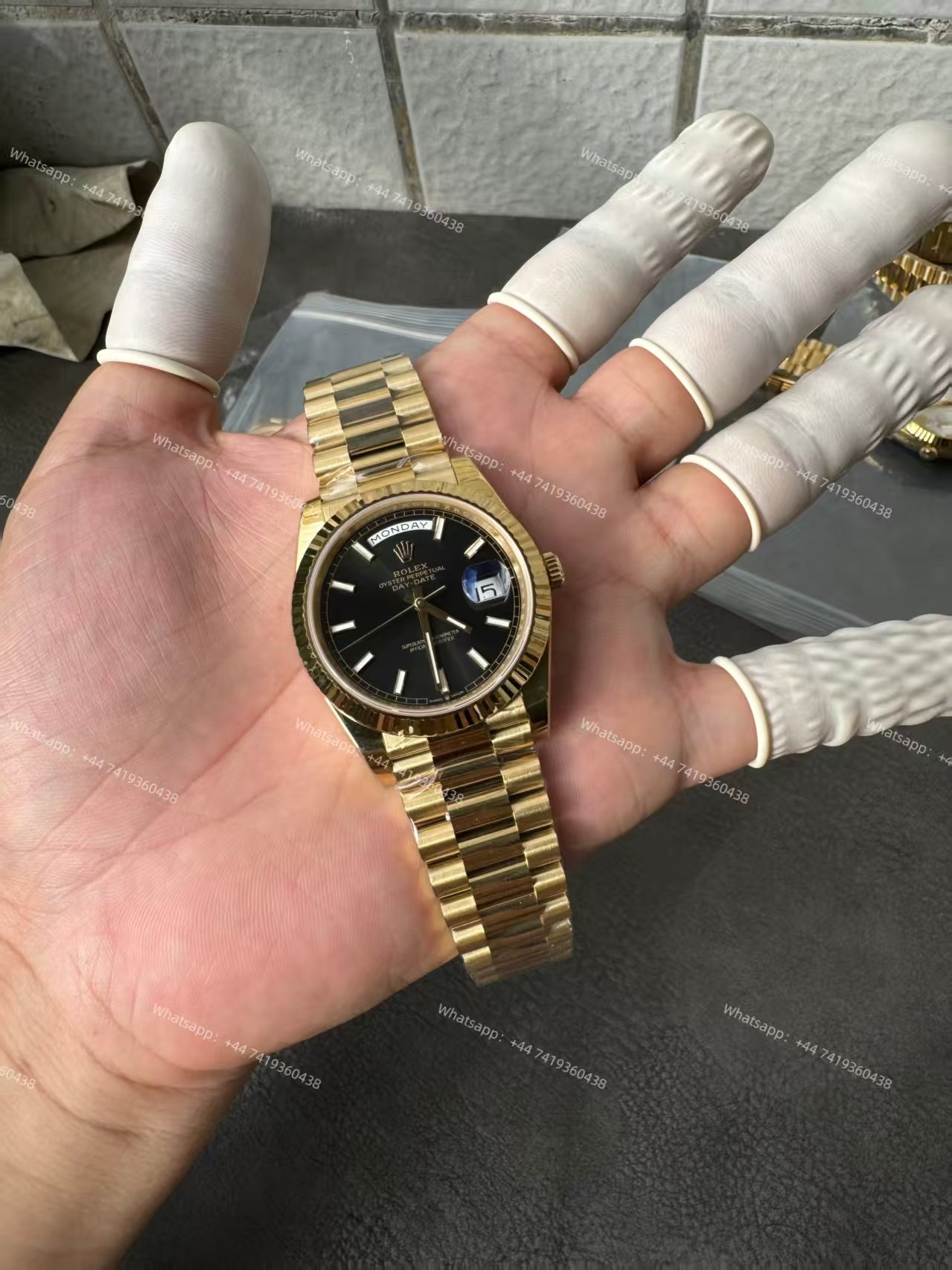 Rolex Day-Date M228238-0067 1:1 Replica Gold Black Dial 40MM 3255 Movement Presidential Bracelet Super Clone Watch