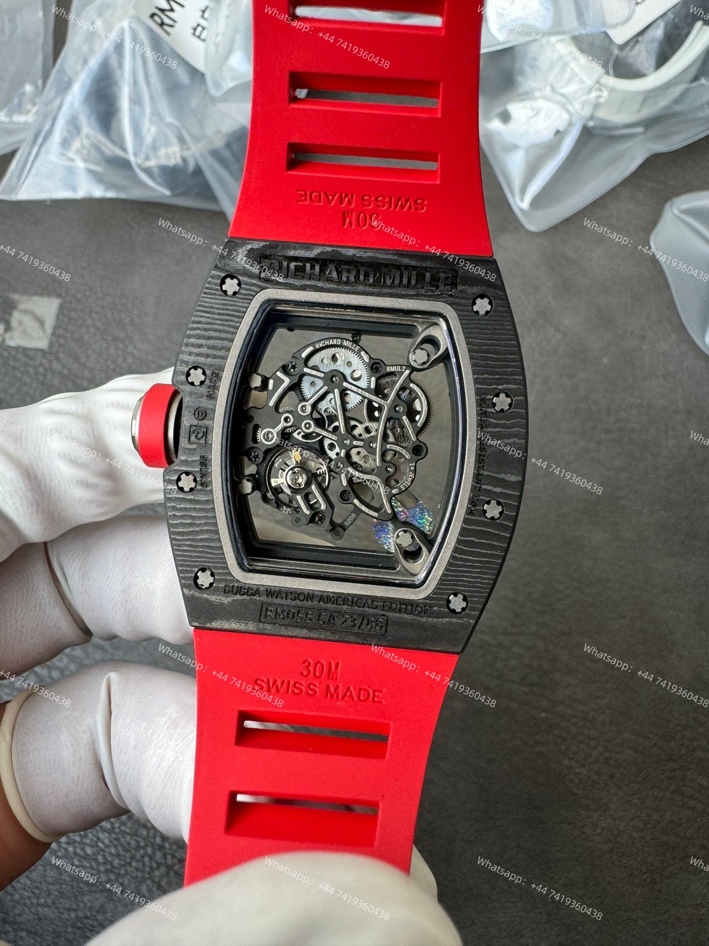 Super Clone Richard Mille RM 055 Carbon TPT Red Rubber Strap 1:1 Replica Watch