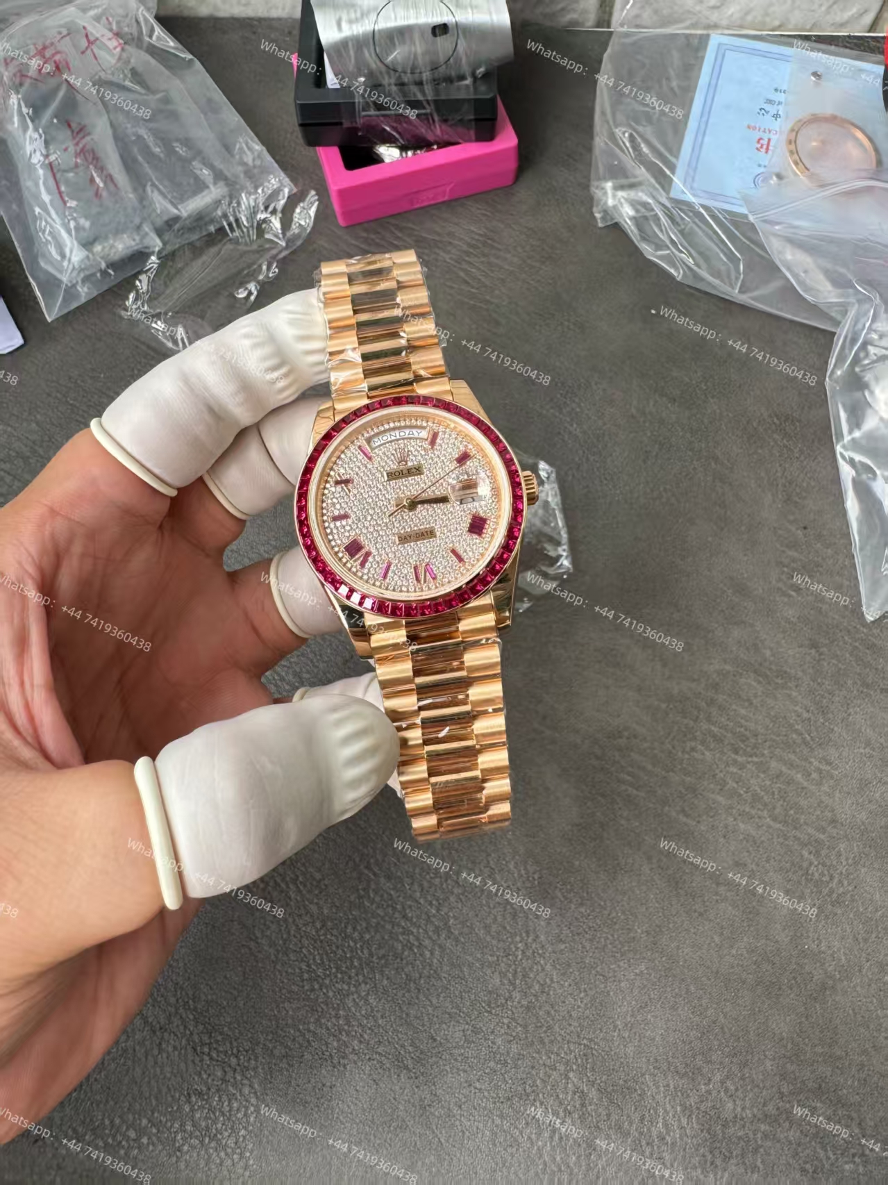 Rolex Day-Date 228398TRU Ruby and Moissanite Diamond Dial and Bezel 3255 Movement (40mm) Best Super Clone