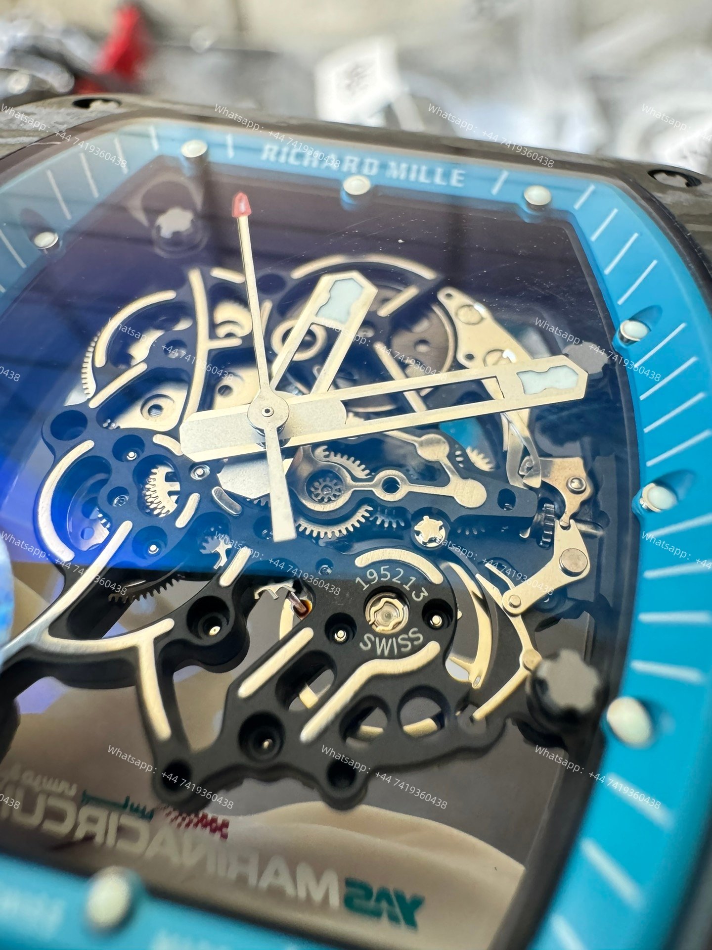 Super Clone Richard Mille RM 055 Carbon TPT Blue Rubber Strap 1:1 Replica Watch