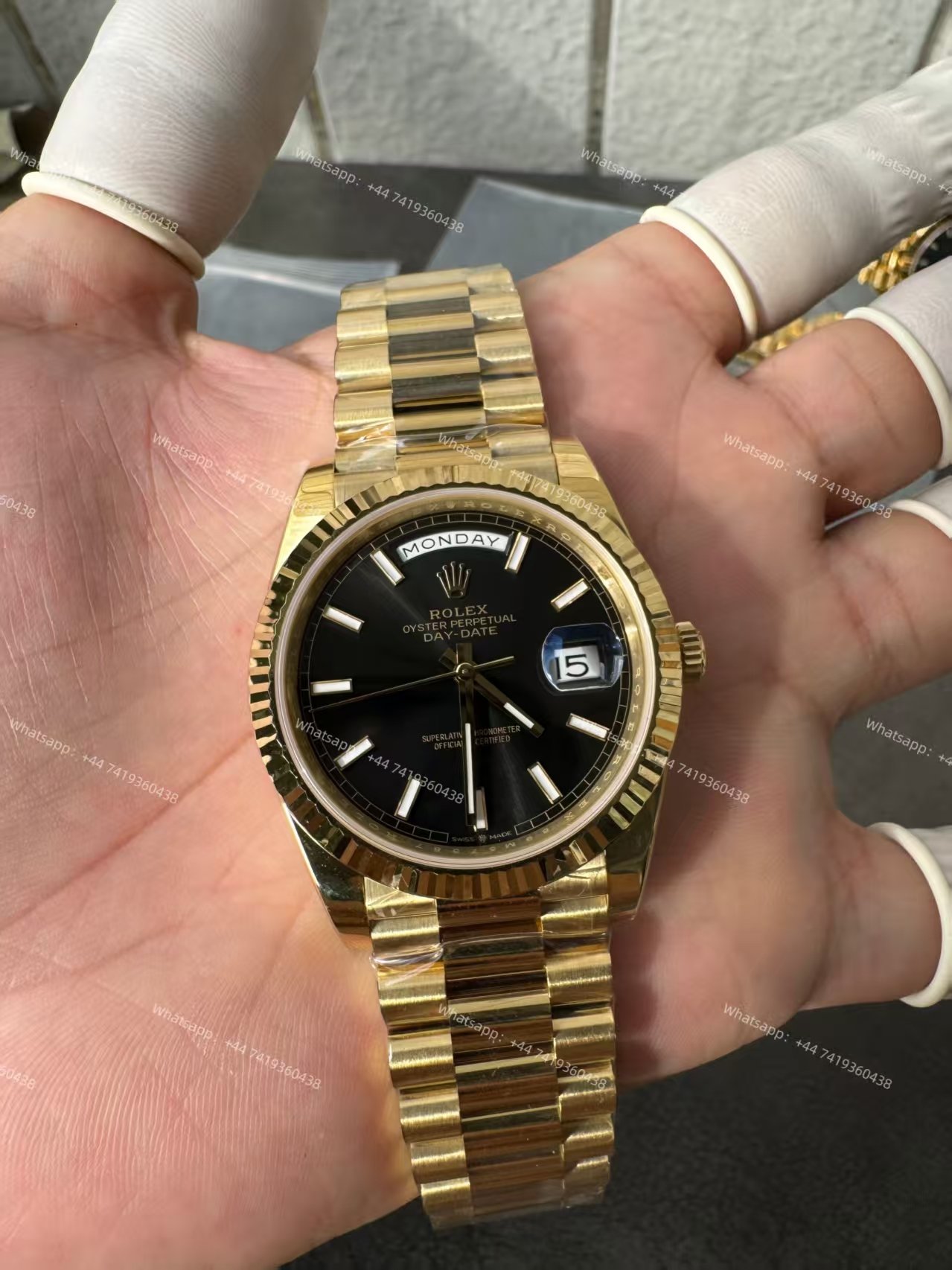 Rolex Day-Date M228238-0067 1:1 Replica Gold Black Dial 40MM 3255 Movement Presidential Bracelet Super Clone Watch