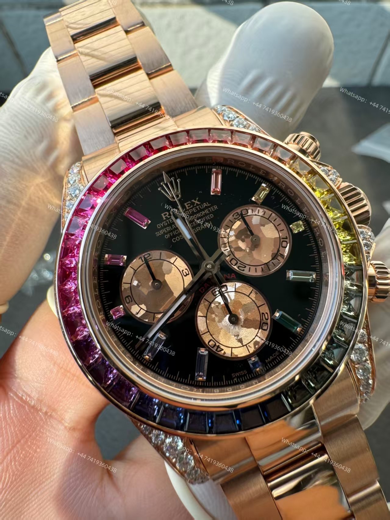 Rolex Super Clone Rainbow Daytona 1:1 Replica Watch – 18K Rose Gold