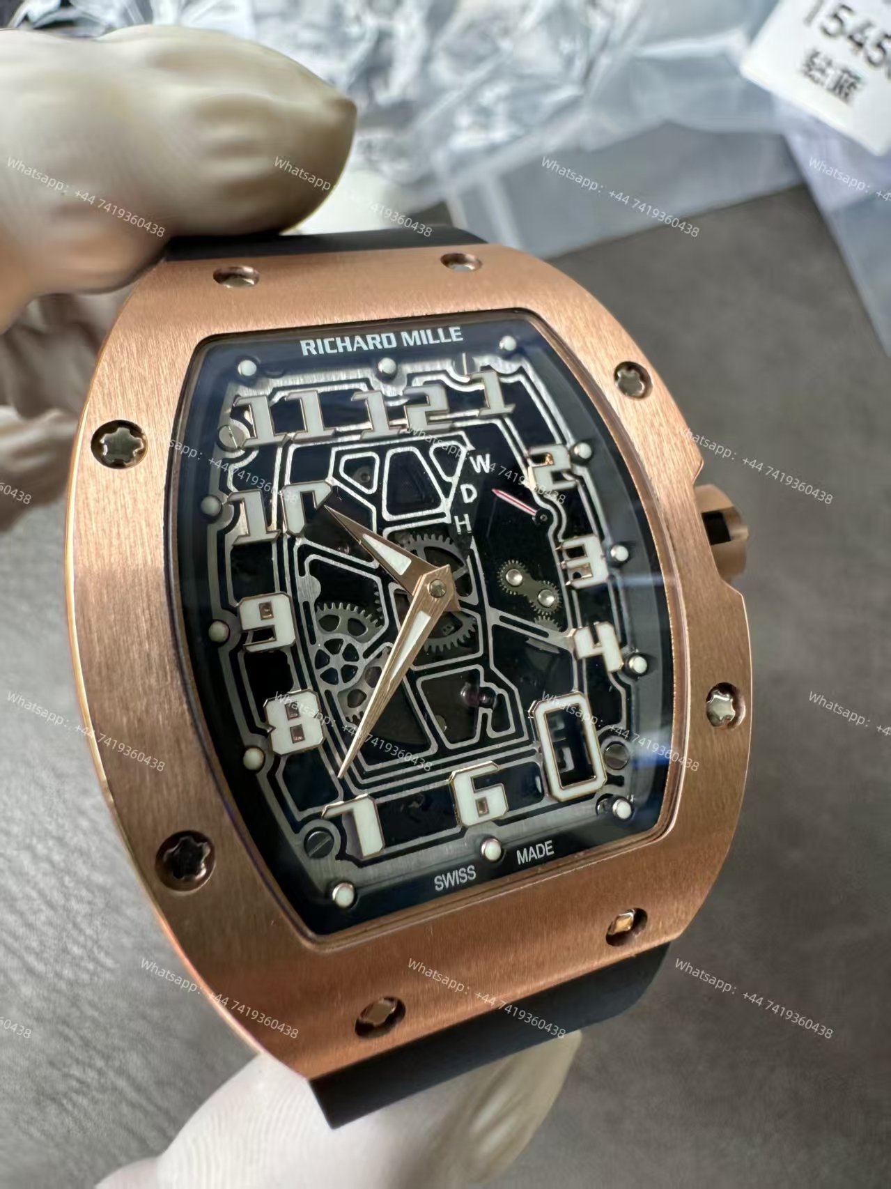 Super Clone Richard Mille RM 67-01 Rose Gold Skeleton Black Rubber Strap