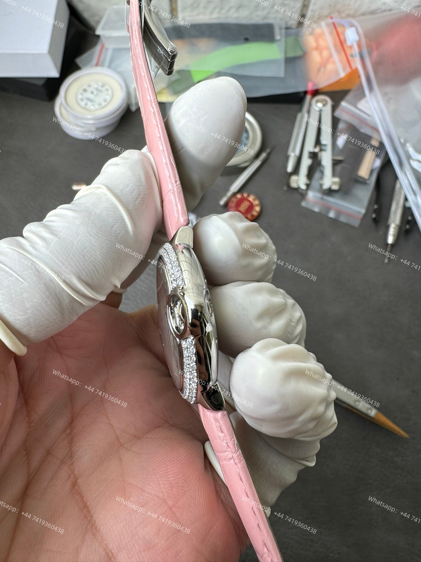 Cartier Super Clone Ballon Bleu Diamond Bezel 33MM Pink Leather Strap