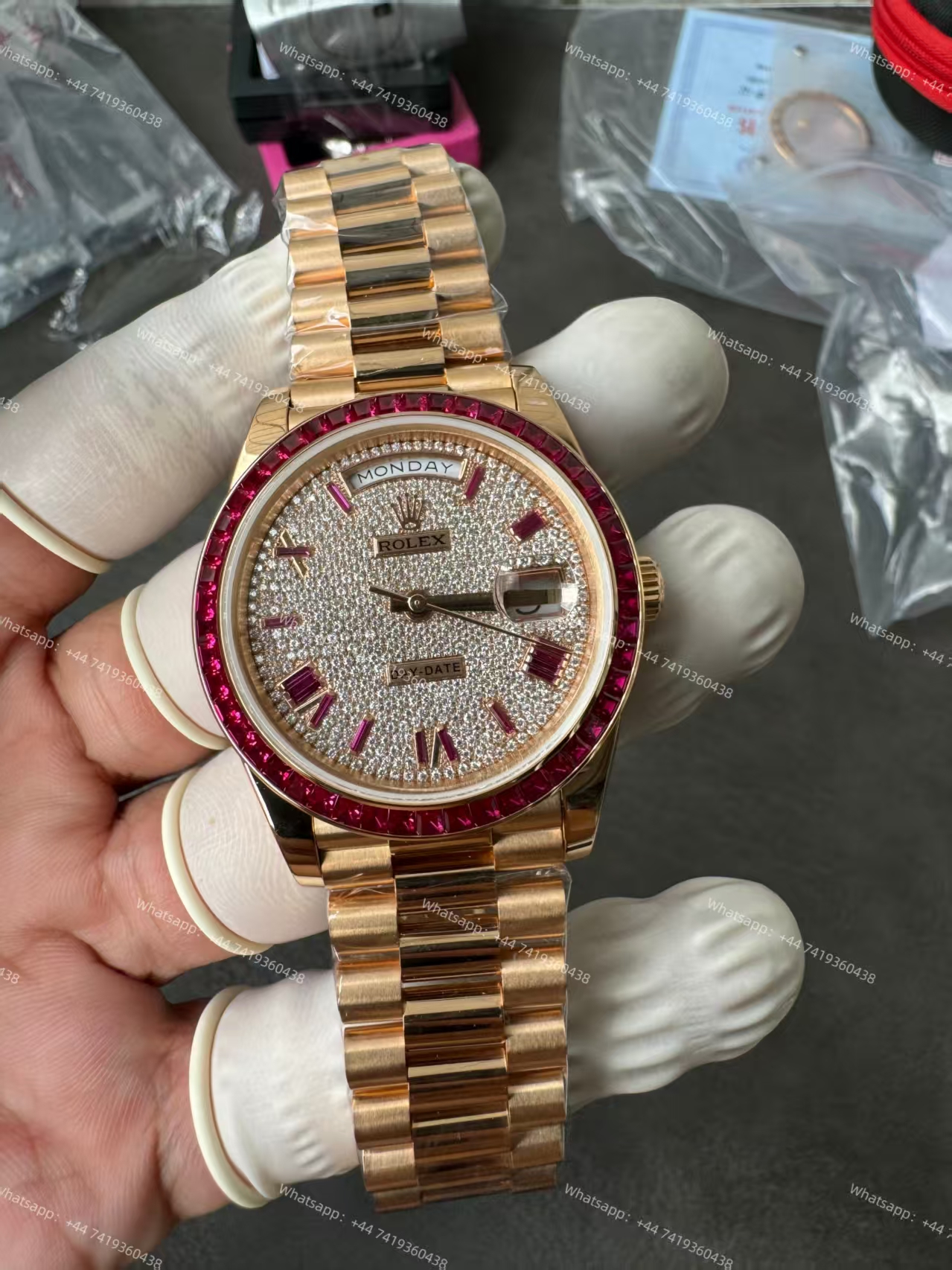 Rolex Day-Date 228398TRU Ruby and Moissanite Diamond Dial and Bezel 3255 Movement (40mm) Best Super Clone