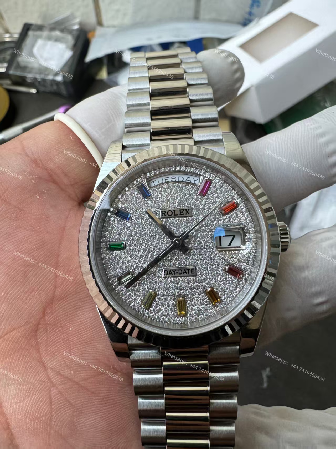 Rolex Day-Date m128239-0019 Moissanite Rainbow Diamond Dial Presidential bracelet 3255 Movement (36mm) Best Super Clone