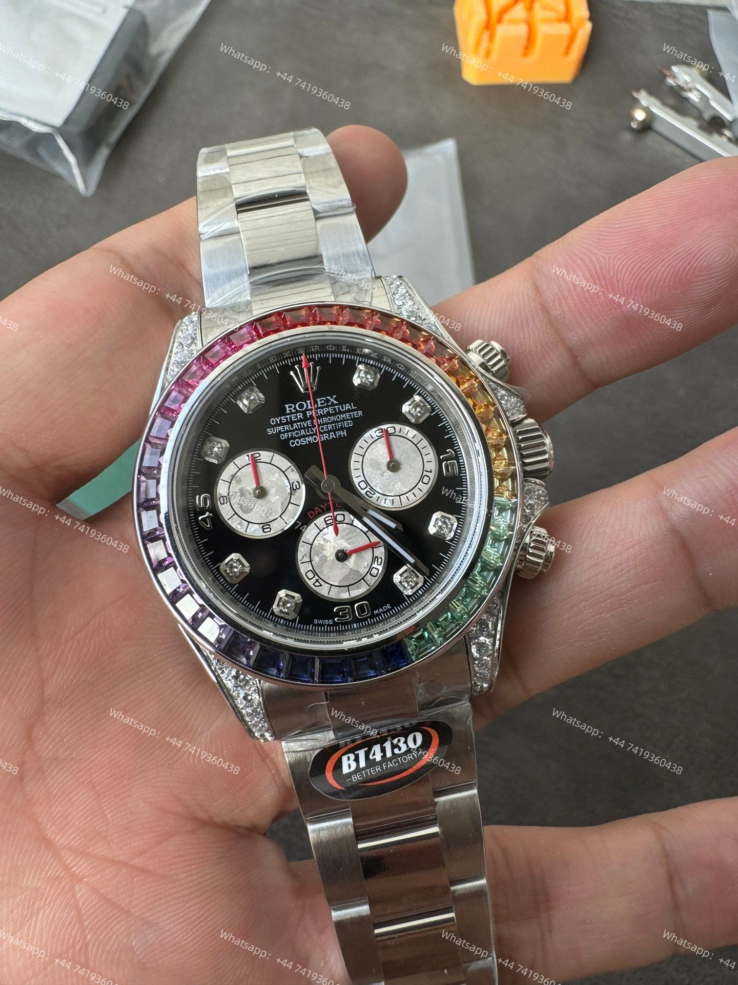 Rolex Daytona 116599RBOW Rainbow Bezel 1:1 Replica – Black Diamond Dial Super Clone 4130