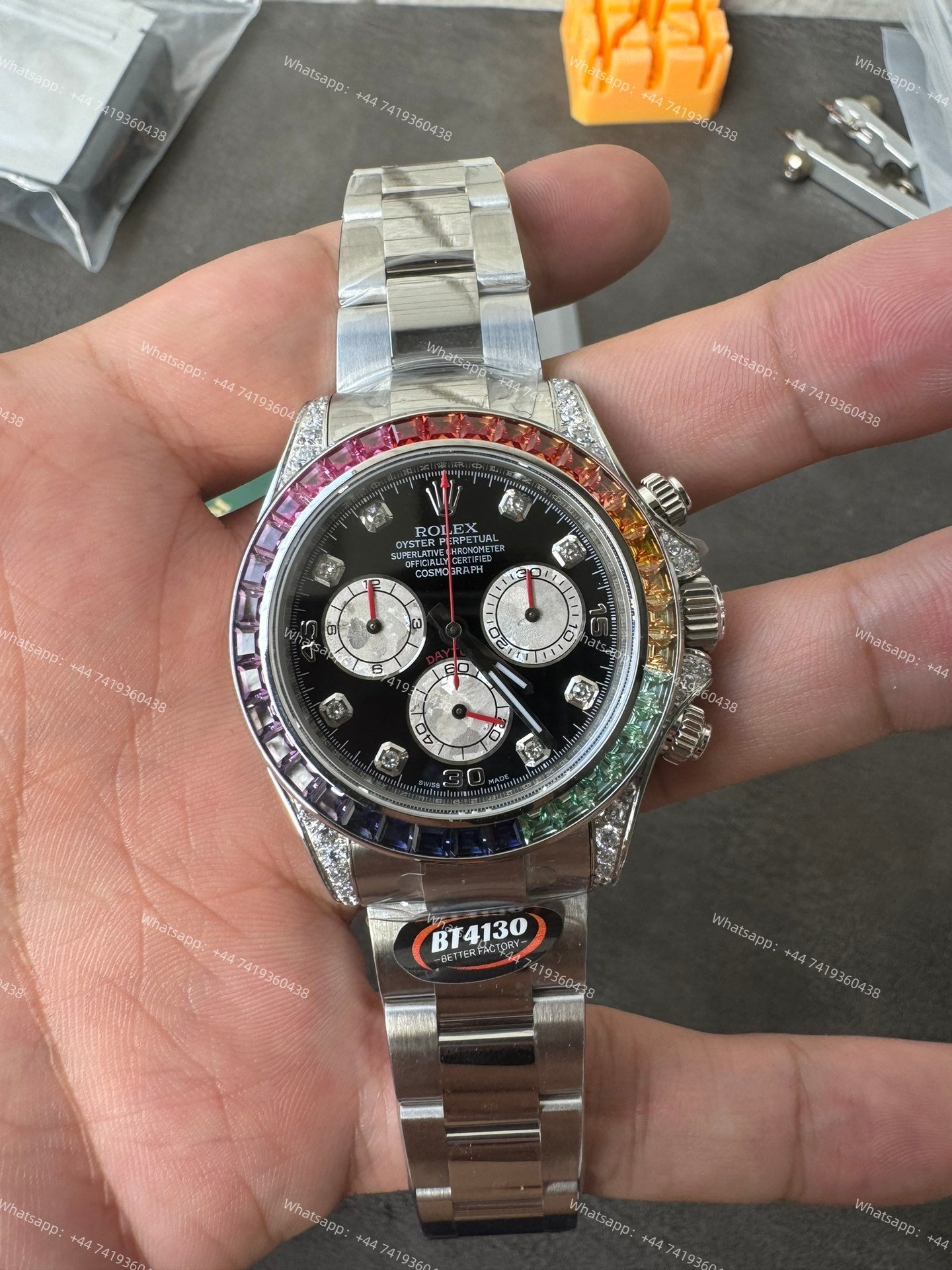 Rolex Daytona 116599RBOW Rainbow Bezel 1:1 Replica – Black Diamond Dial Super Clone 4130