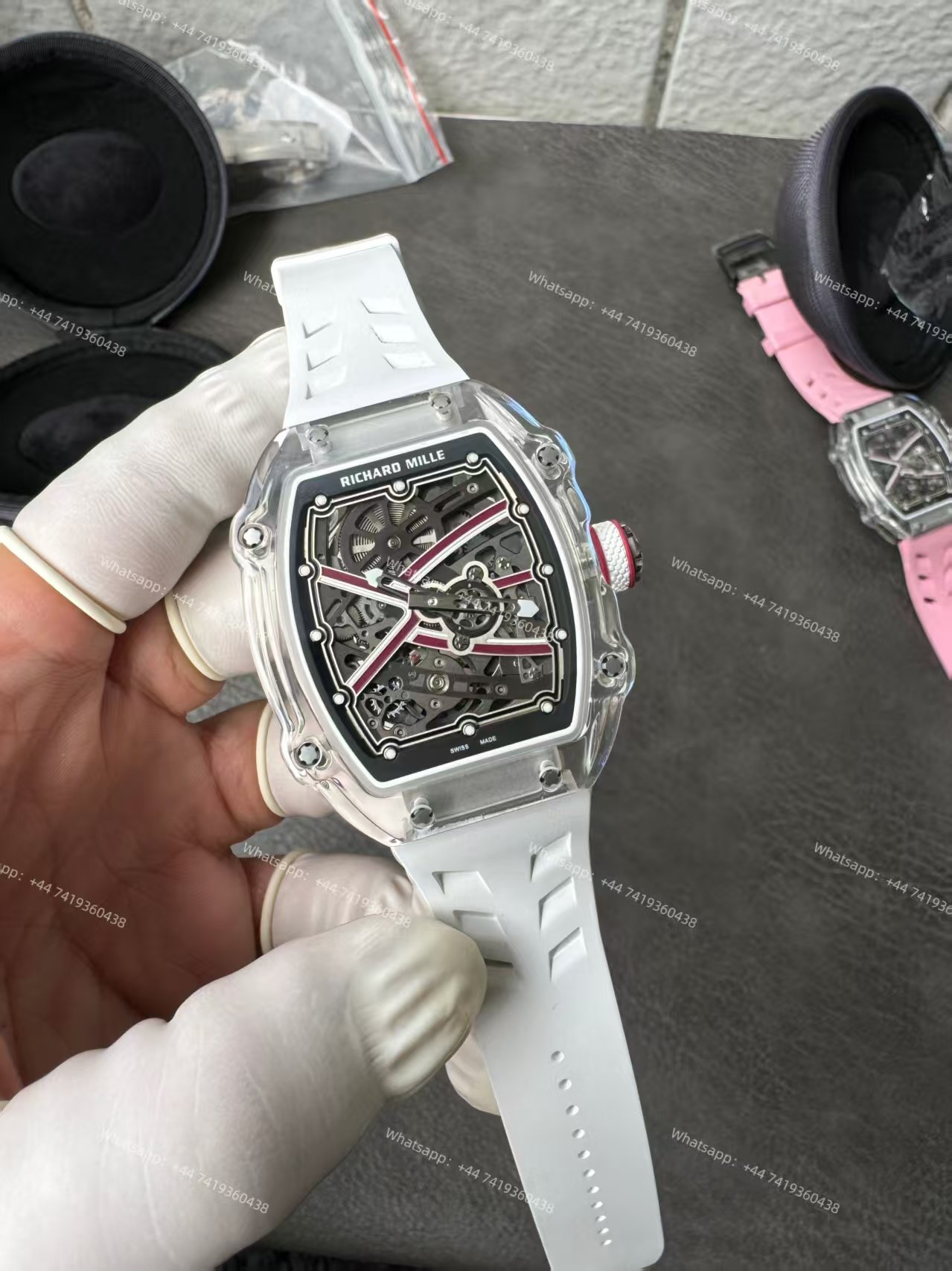 Super Clone Richard Mille RM67-02 Sapphire Crystal Skeleton Tourbillon 1:1 Replica Watch with White Rubber Strap