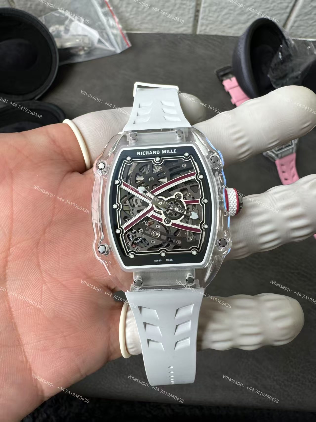 Super Clone Richard Mille RM67-02 Sapphire Crystal Skeleton Tourbillon 1:1 Replica Watch with White Rubber Strap