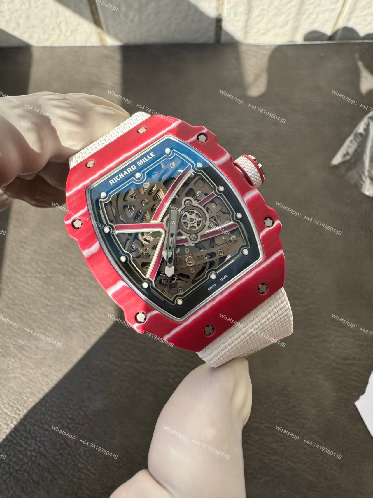 Super Clone Richard Mille RM67-02 “Mutaz Barshim” Quartz TPT Skeleton Tourbillon 1:1 Replica Watch with White Strap