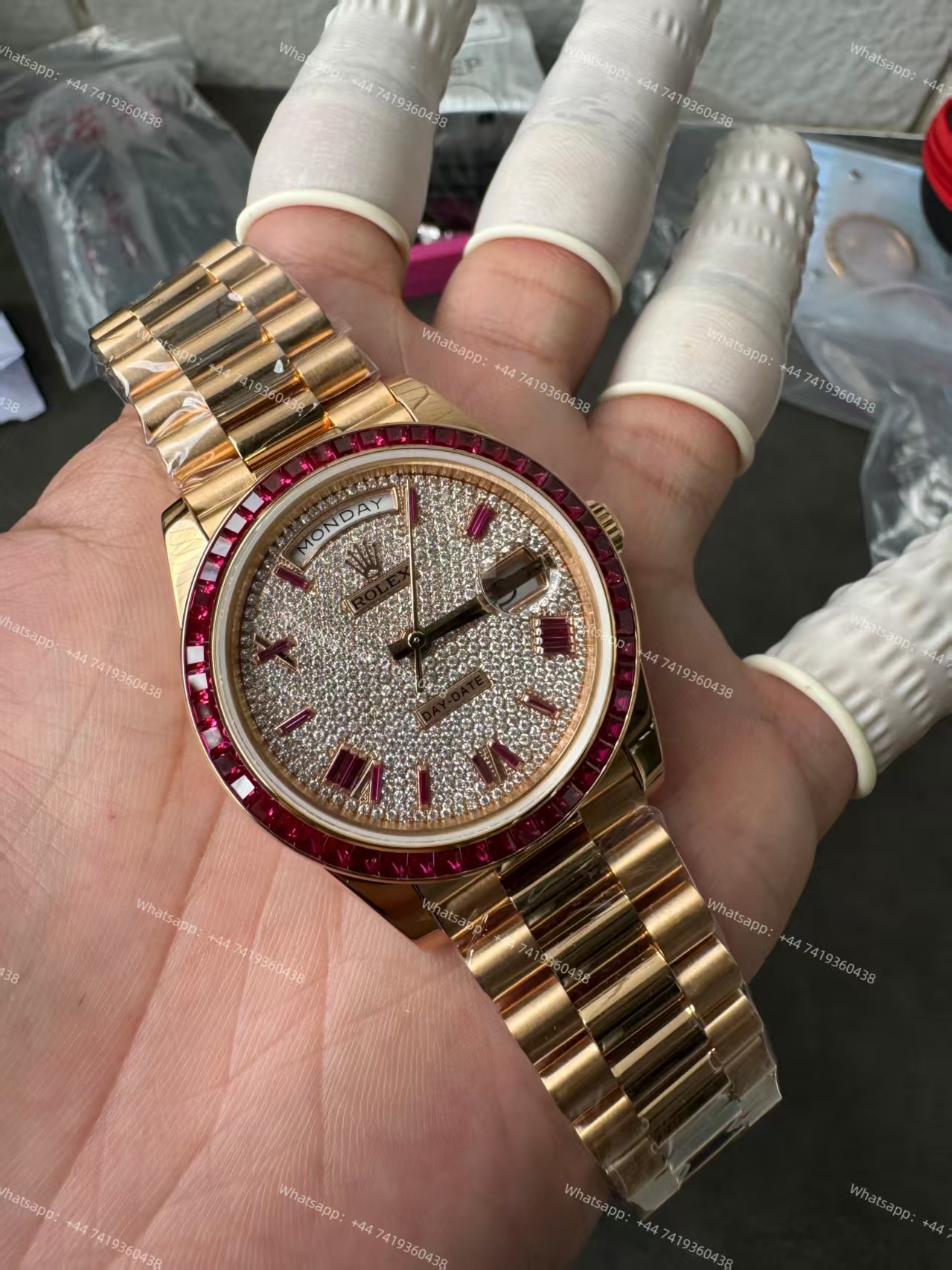 Rolex Day-Date 228398TRU Ruby and Moissanite Diamond Dial and Bezel 3255 Movement (40mm) Best Super Clone