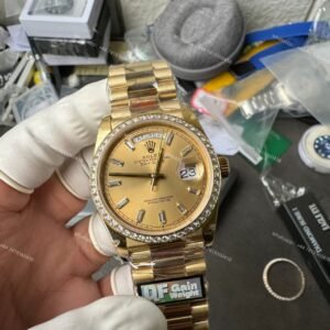 Rolex Day-Date M228348RBR-0002 1:1 Replica Moissanite Bezel Gold Dial 40MM 3255 Movement Super Clone Watch