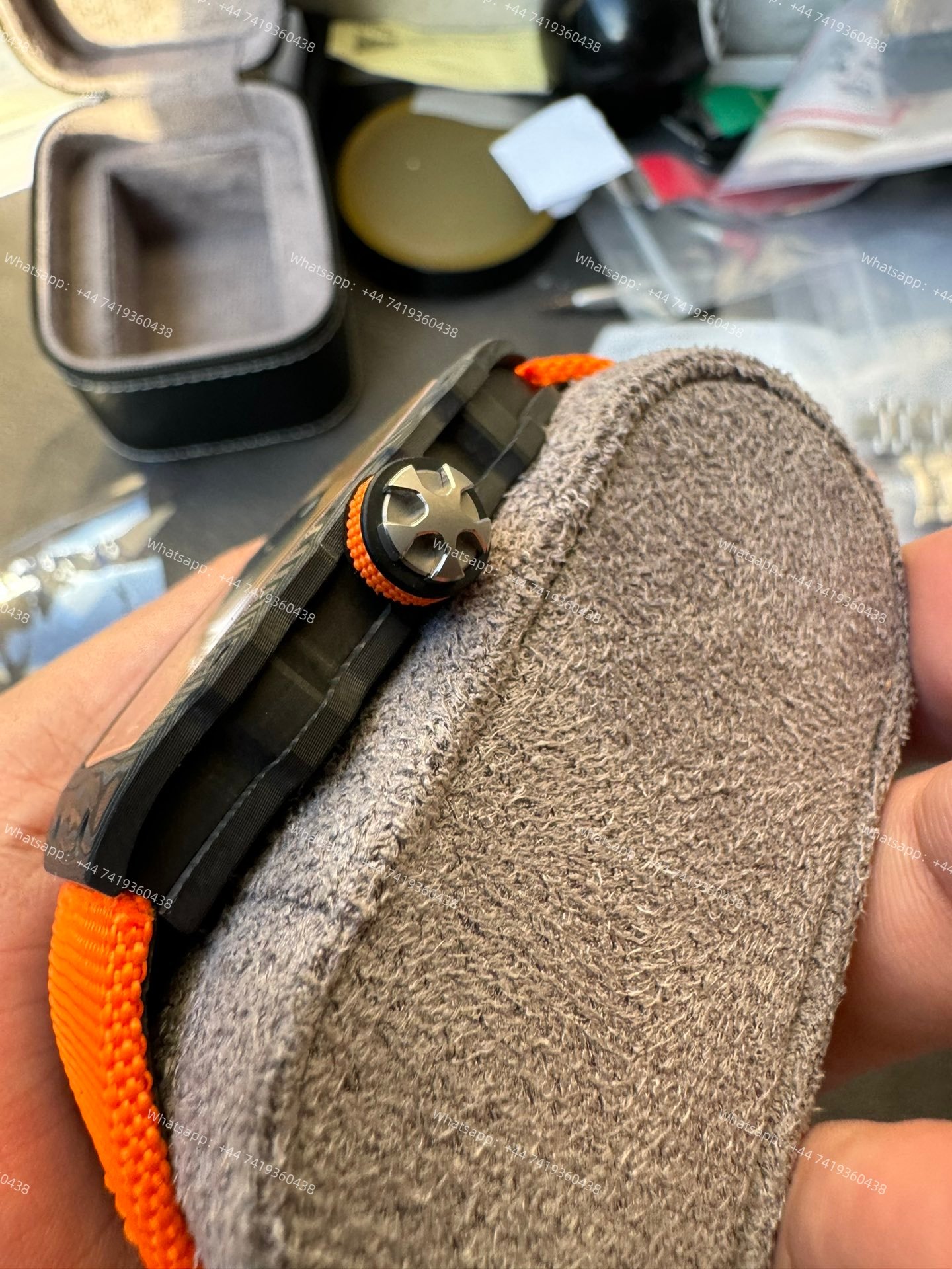 Super Clone Richard Mille RM67-02 Carbon TPT Skeleton Tourbillon 1:1 Replica Watch with Orange Strap