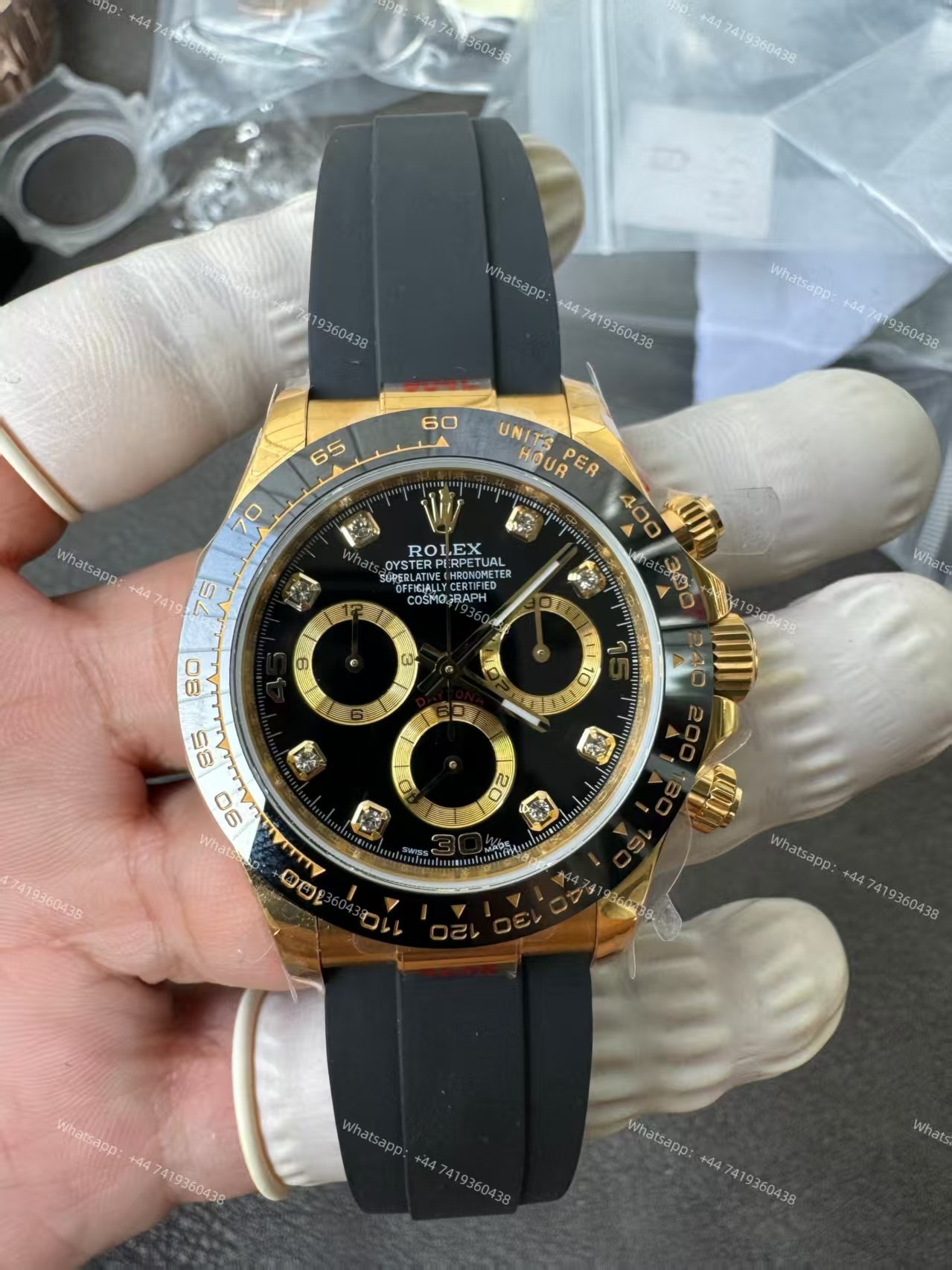 Rolex Daytona 1:1 Replica – M116518LN-0078 Black Diamond Dial 18K Gold 4130 Super Clone